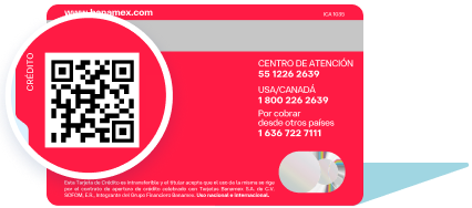 Reverso de la Tarjeta de crédito Clásica Banamex enfocando un código QR.