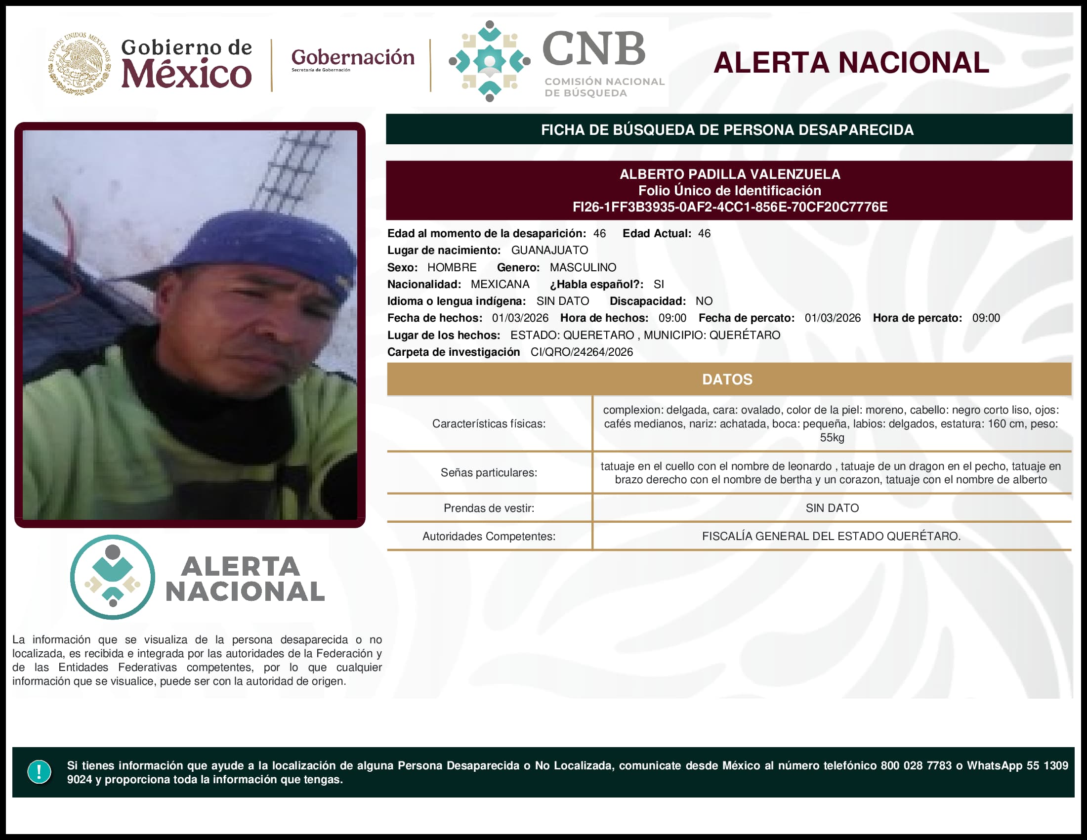 Persona desaparecida Alberto Padilla Valenzuela