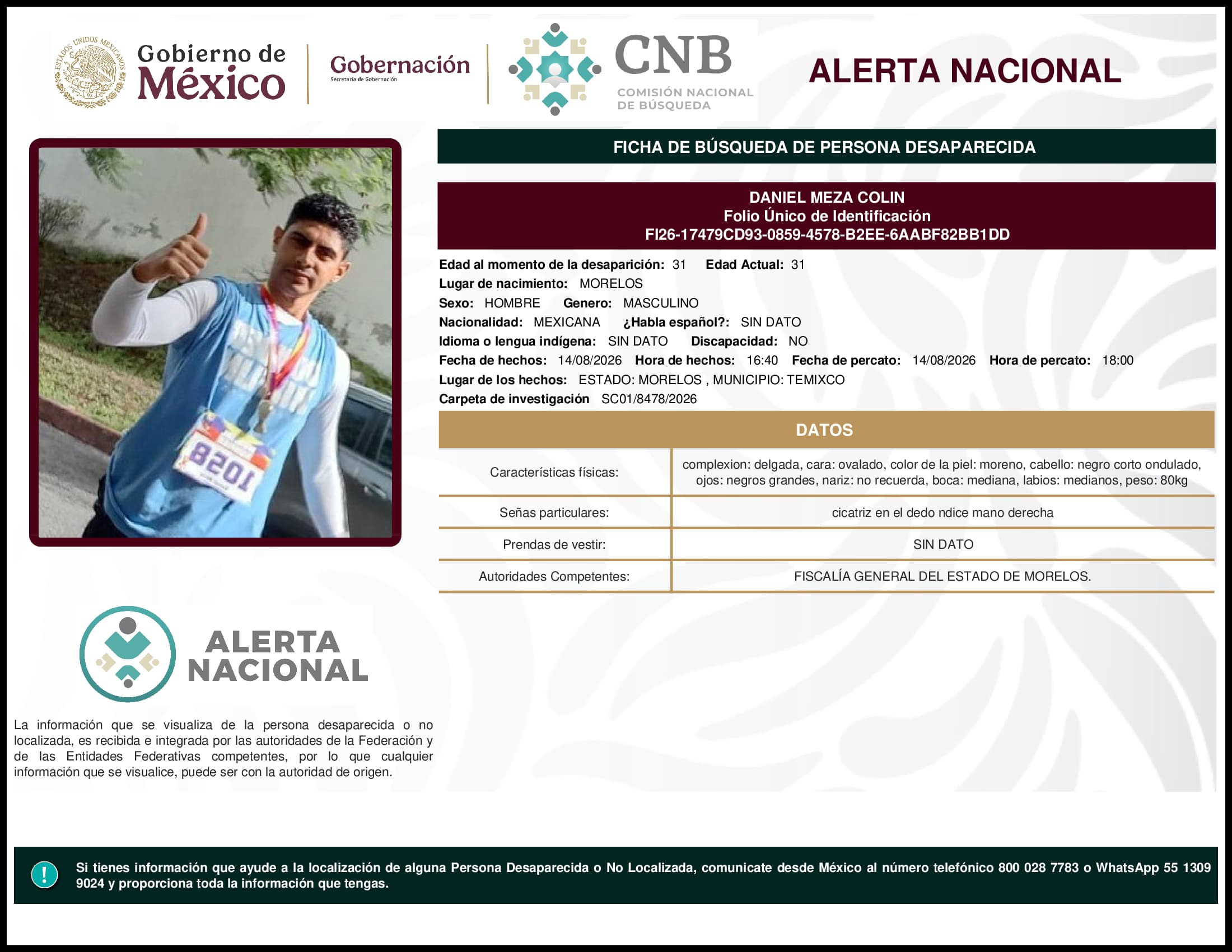 Persona desaparecida Daniel Meza Colin