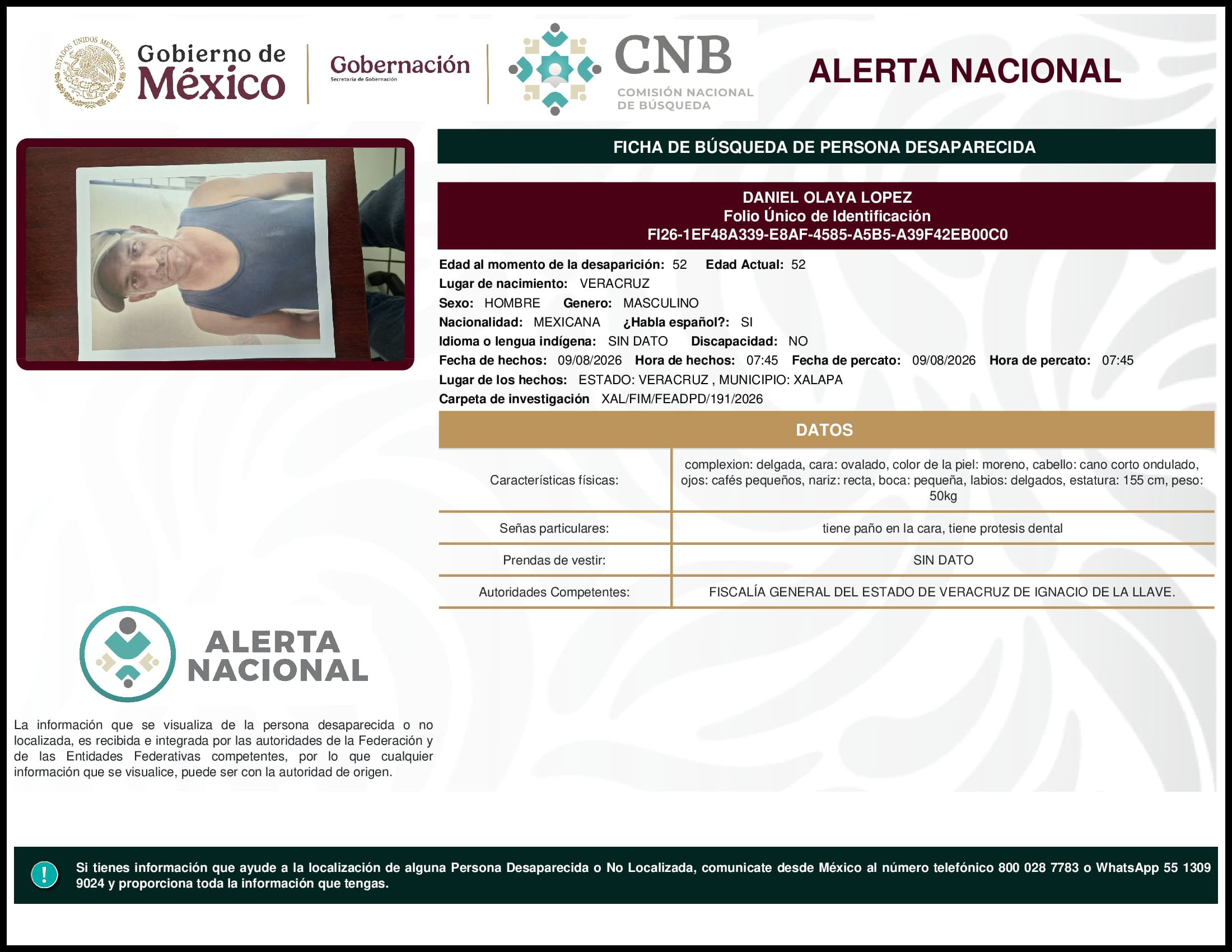 Persona desaparecida Daniel Olaya Lopez