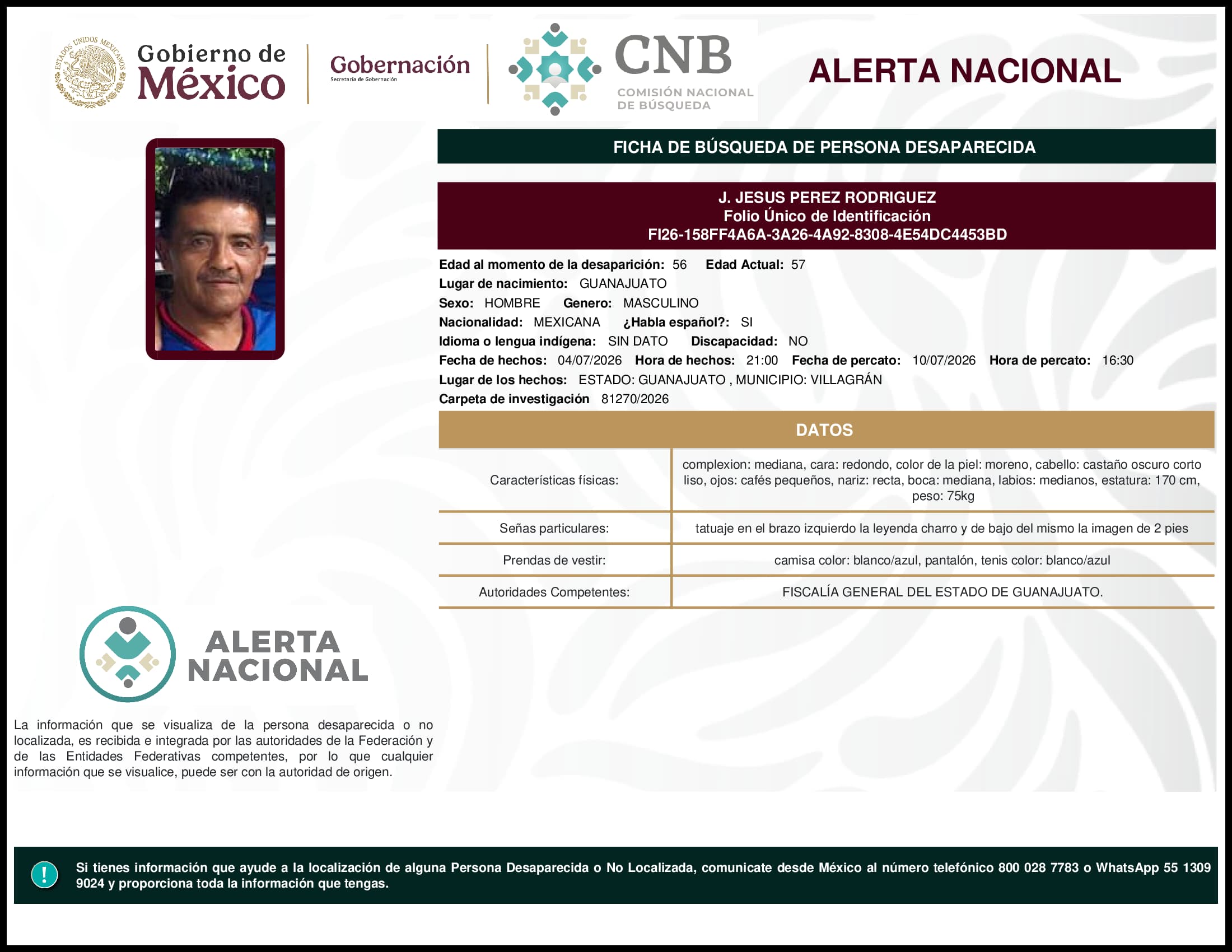 Persona desaparecida J. Jesus Perez Rodriguez