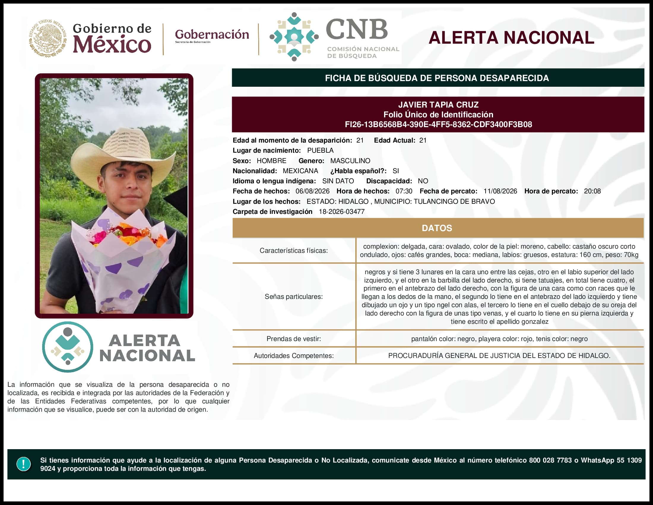 Persona desaparecida Javier Tapia Cruz