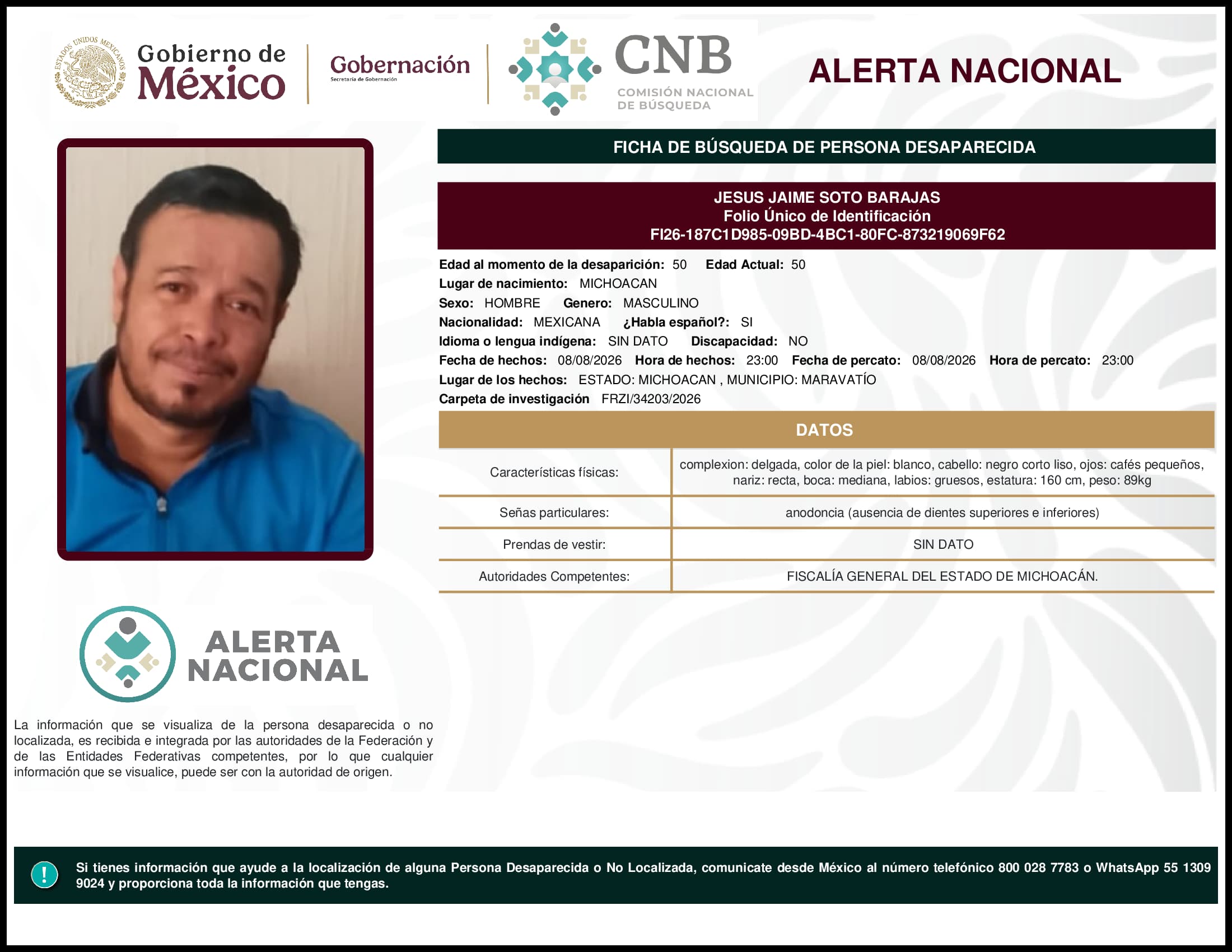 Persona desaparecida Jesus Jaime Soto Barajas