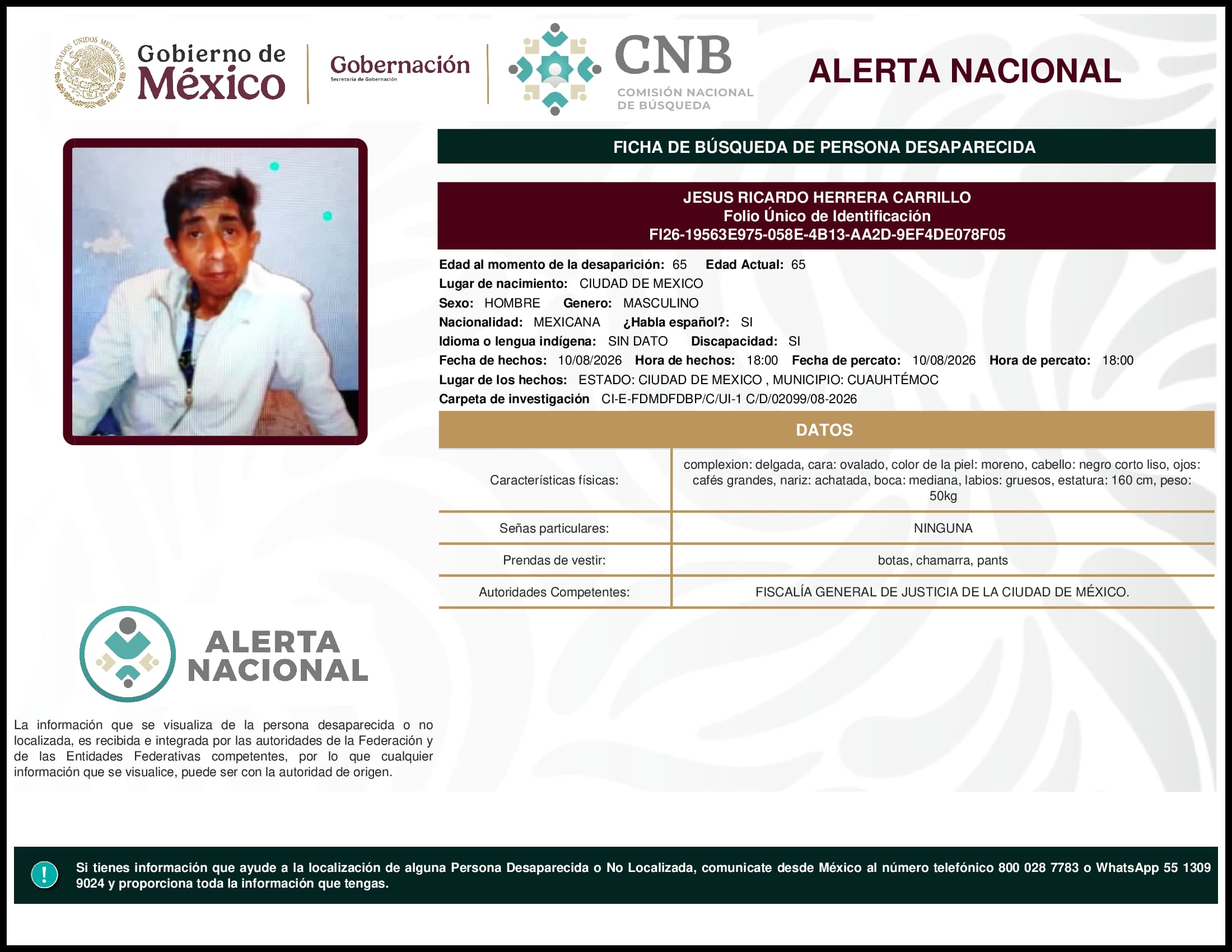 Persona desaparecida Jesus Ricardo Herrera Carrillo
