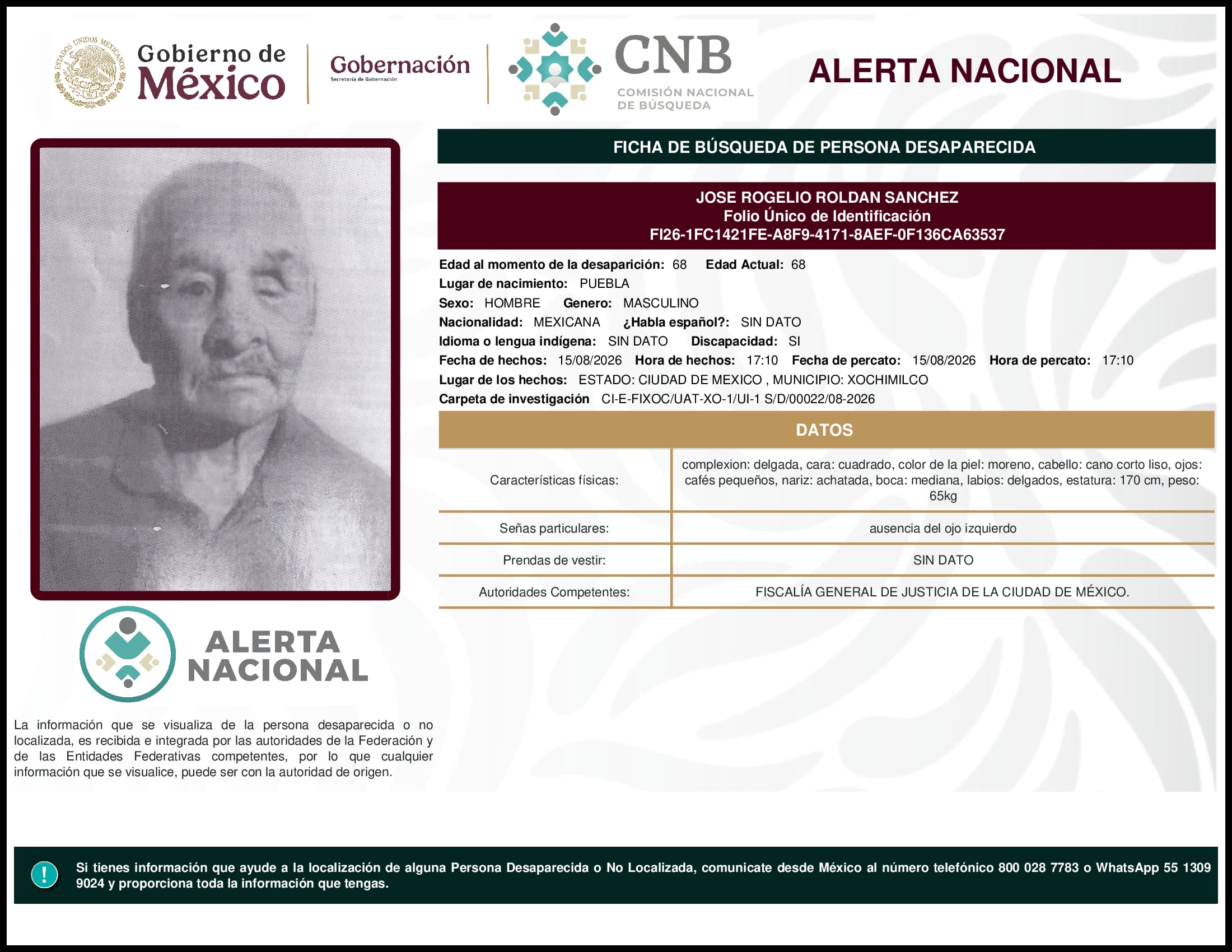 Persona desaparecida Jose Rogelio Roldan Sanchez