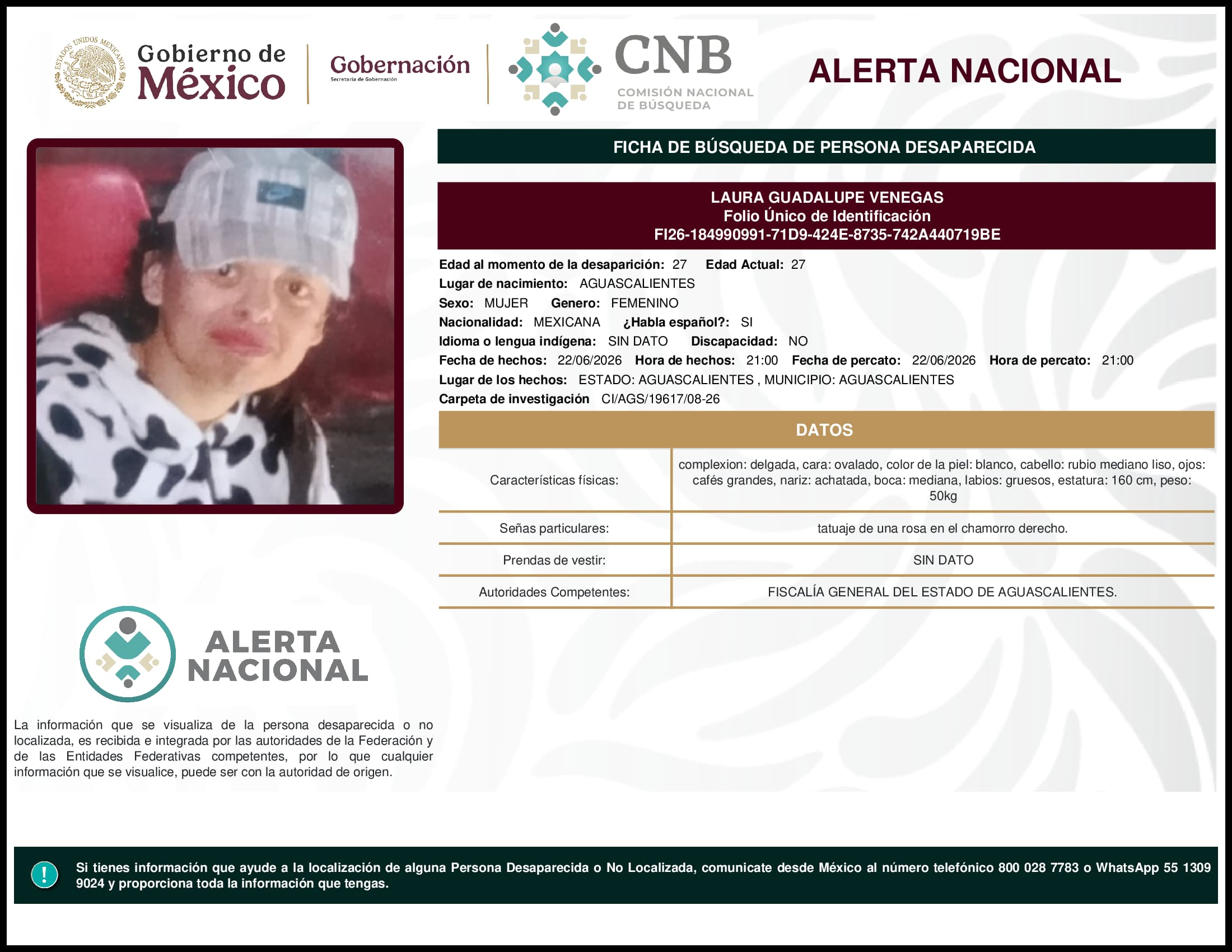 Persona desaparecida Laura Guadalupe Venegas