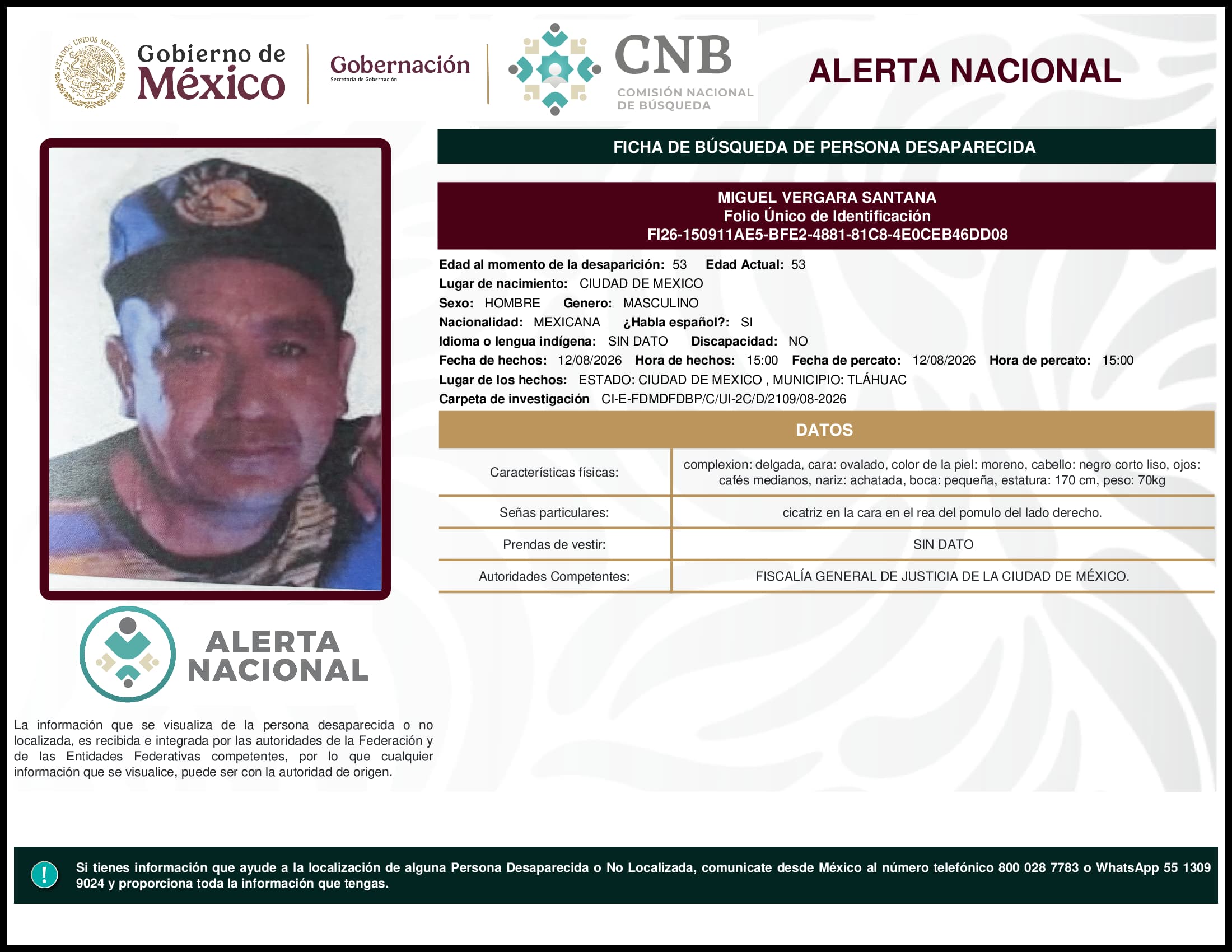 Persona desaparecida Miguel Vergara Santana