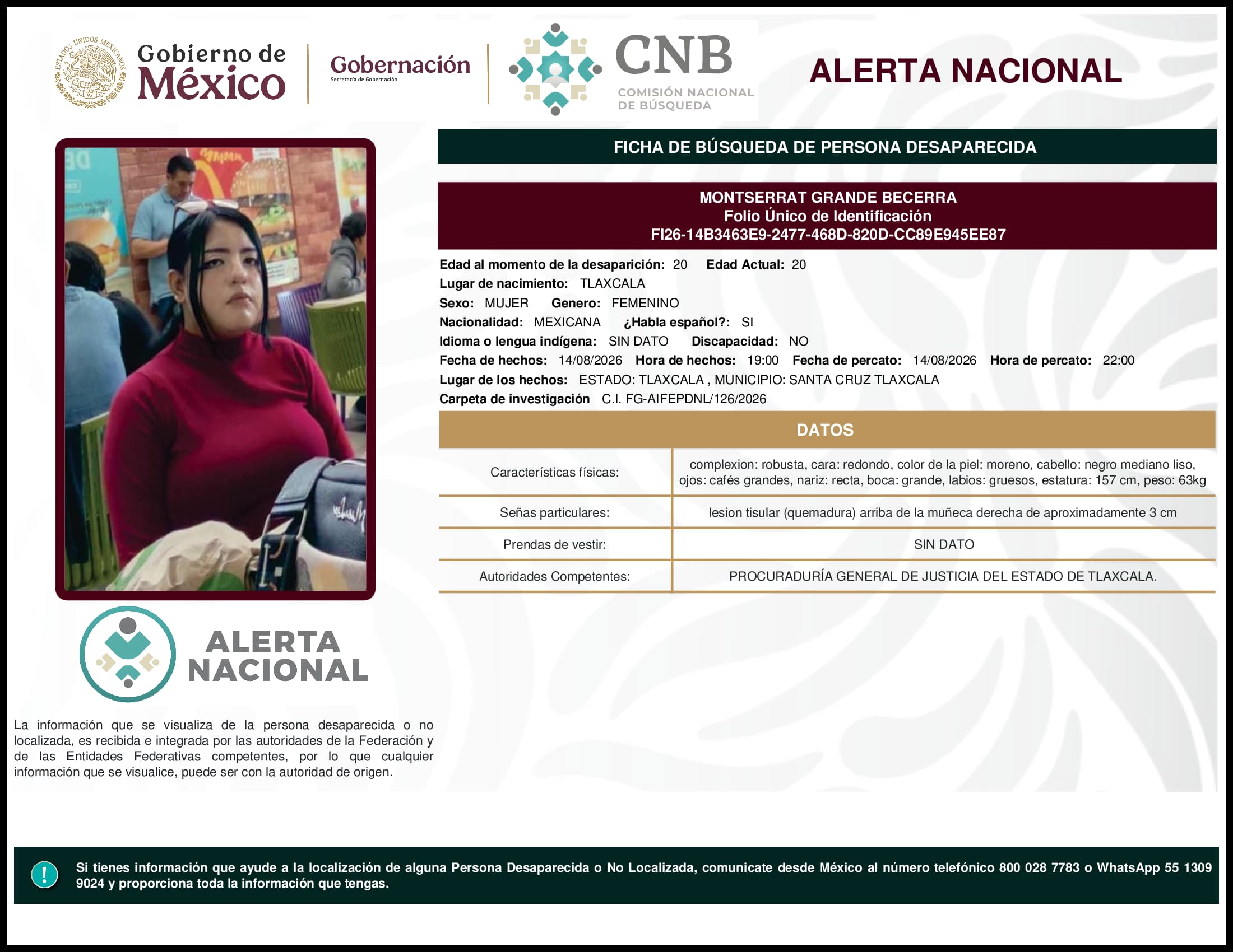 Persona desaparecida Montserrat Grande Becerra
