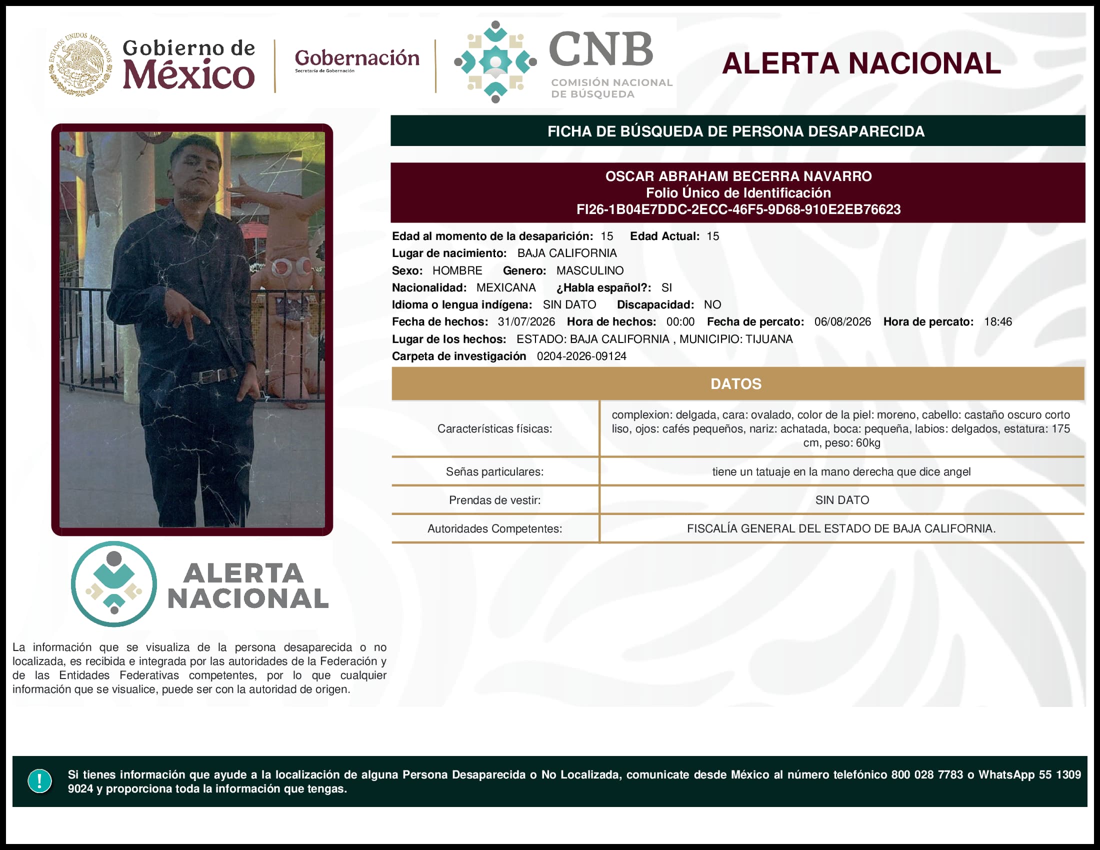 Persona desaparecida Oscar Abraham Becerra Navarro