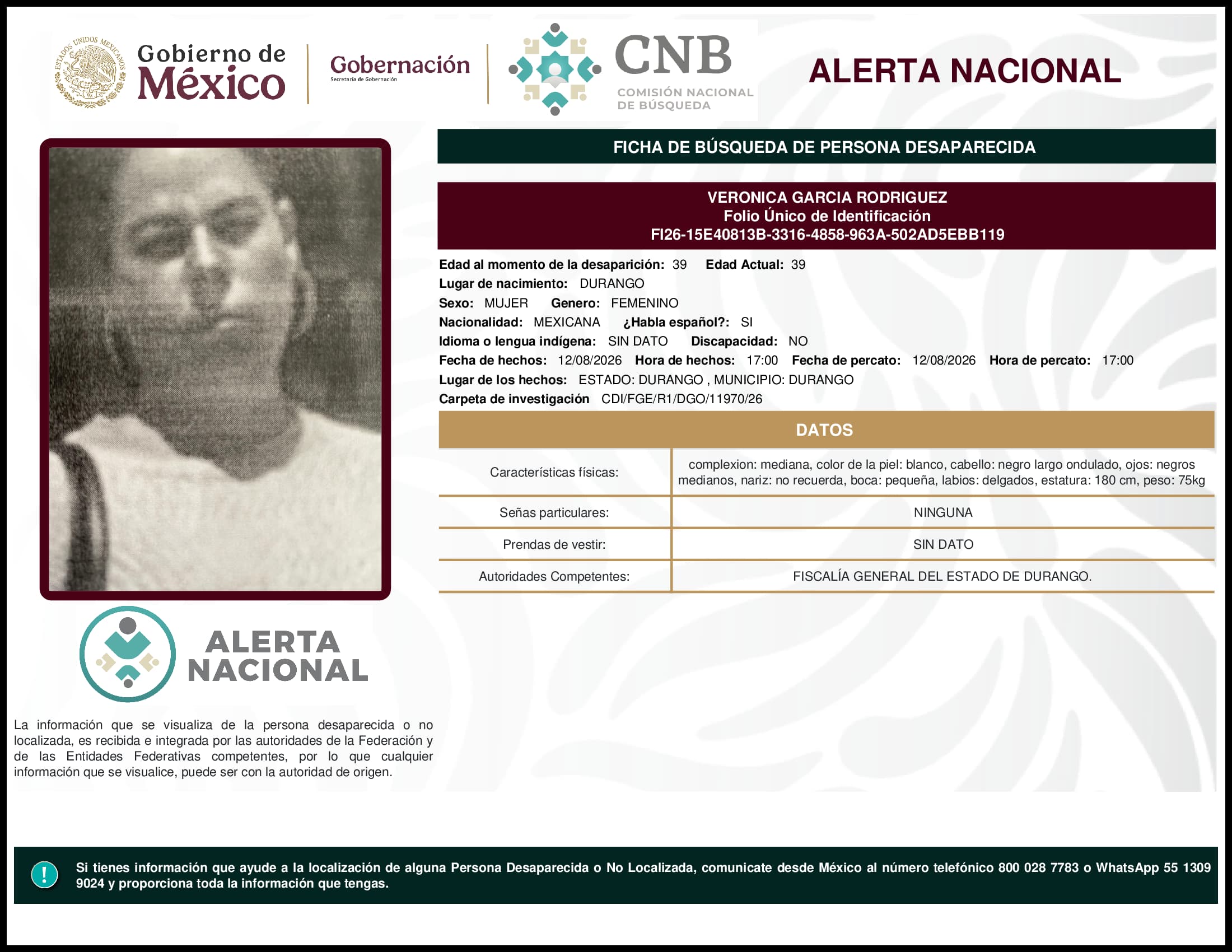 Persona desaparecida Veronica Garcia Rodriguez