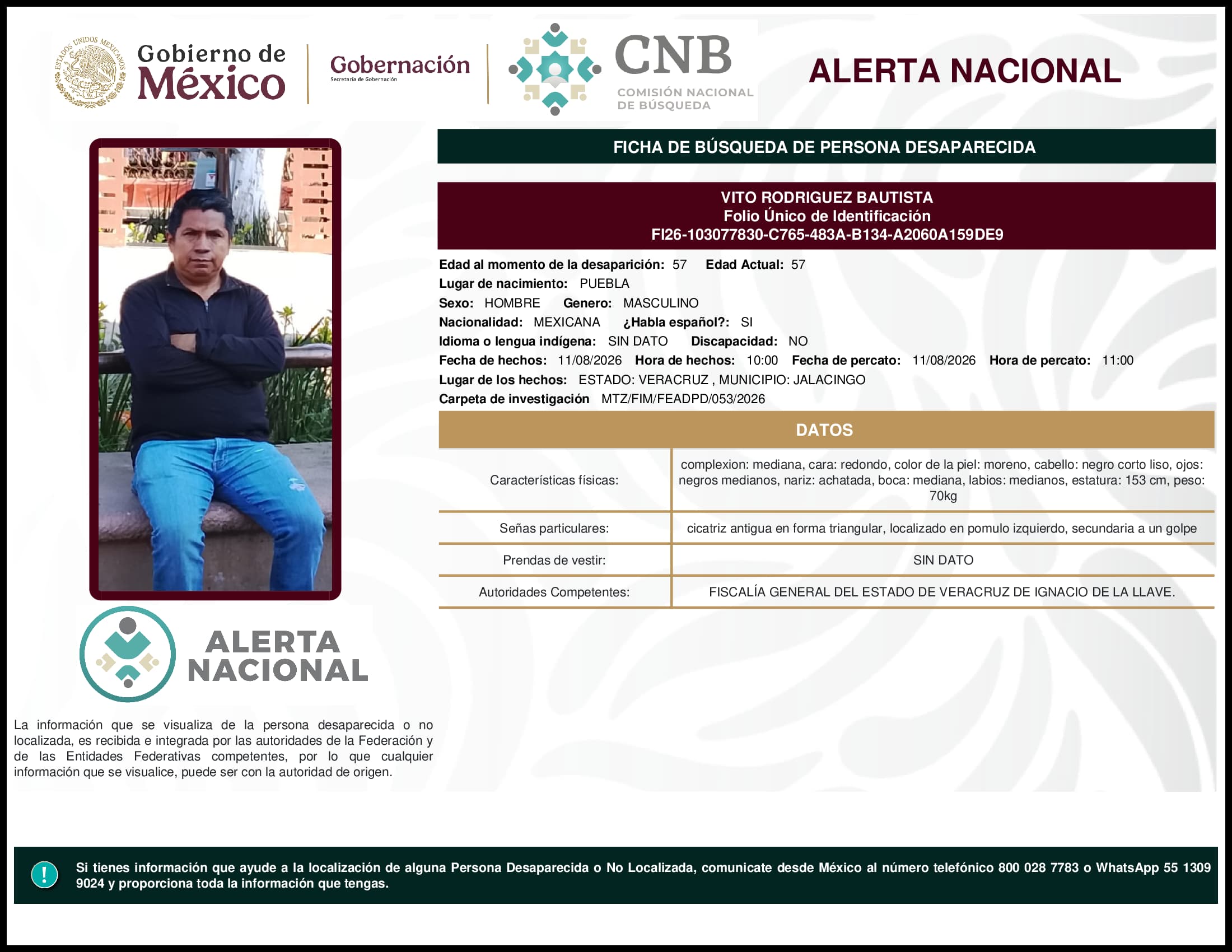 Persona desaparecida Vito Rodriguez Bautista