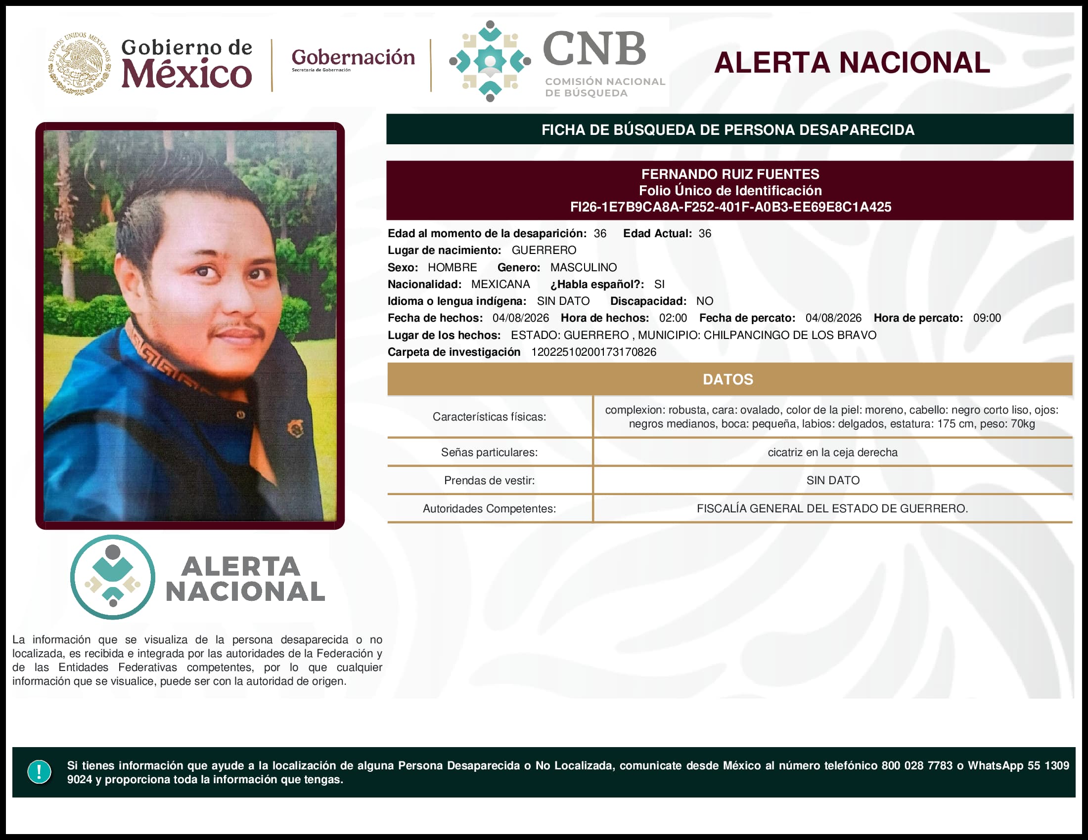 Persona desaparecida Fernando  Ruiz  Fuentes