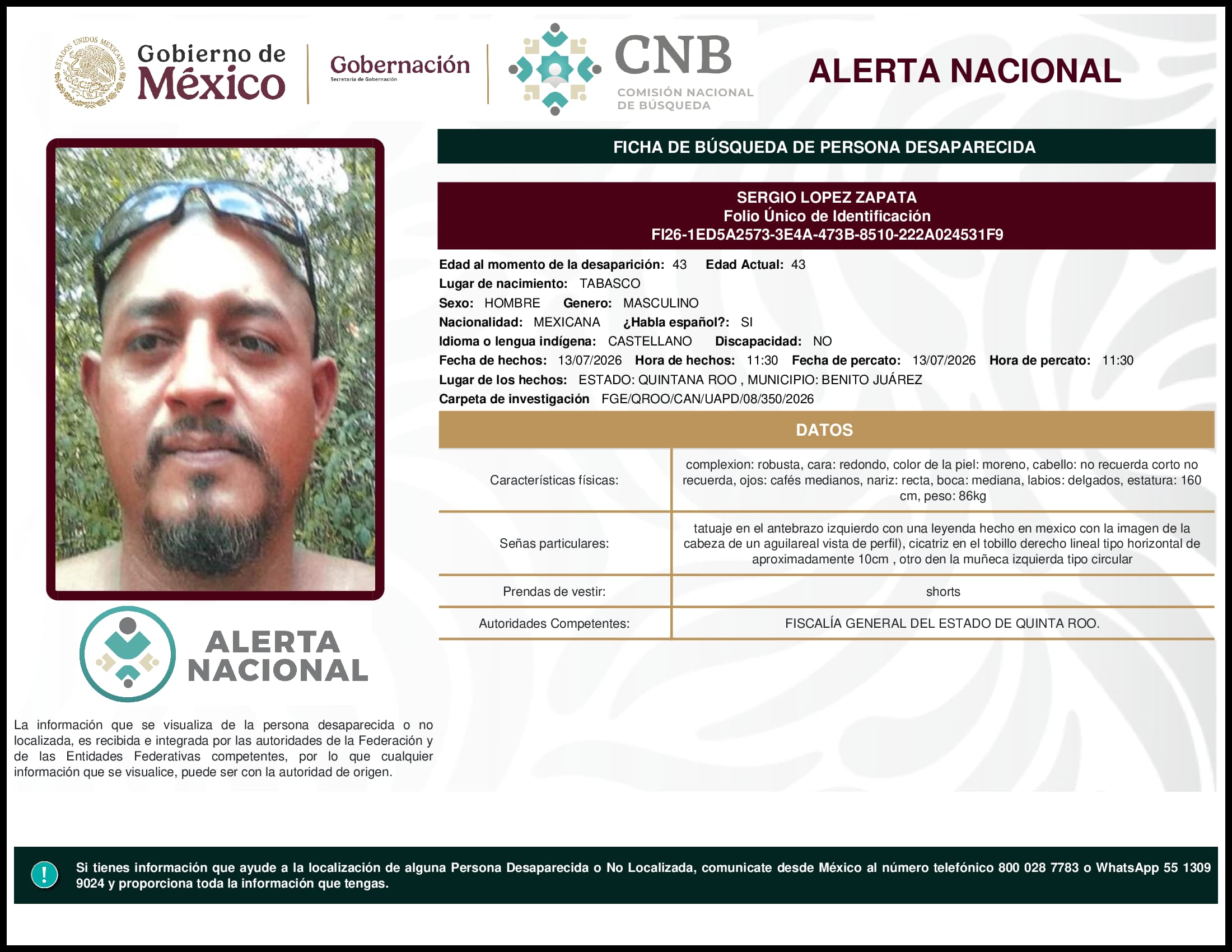 Persona desaparecida Sergio  Lopez  Zapata