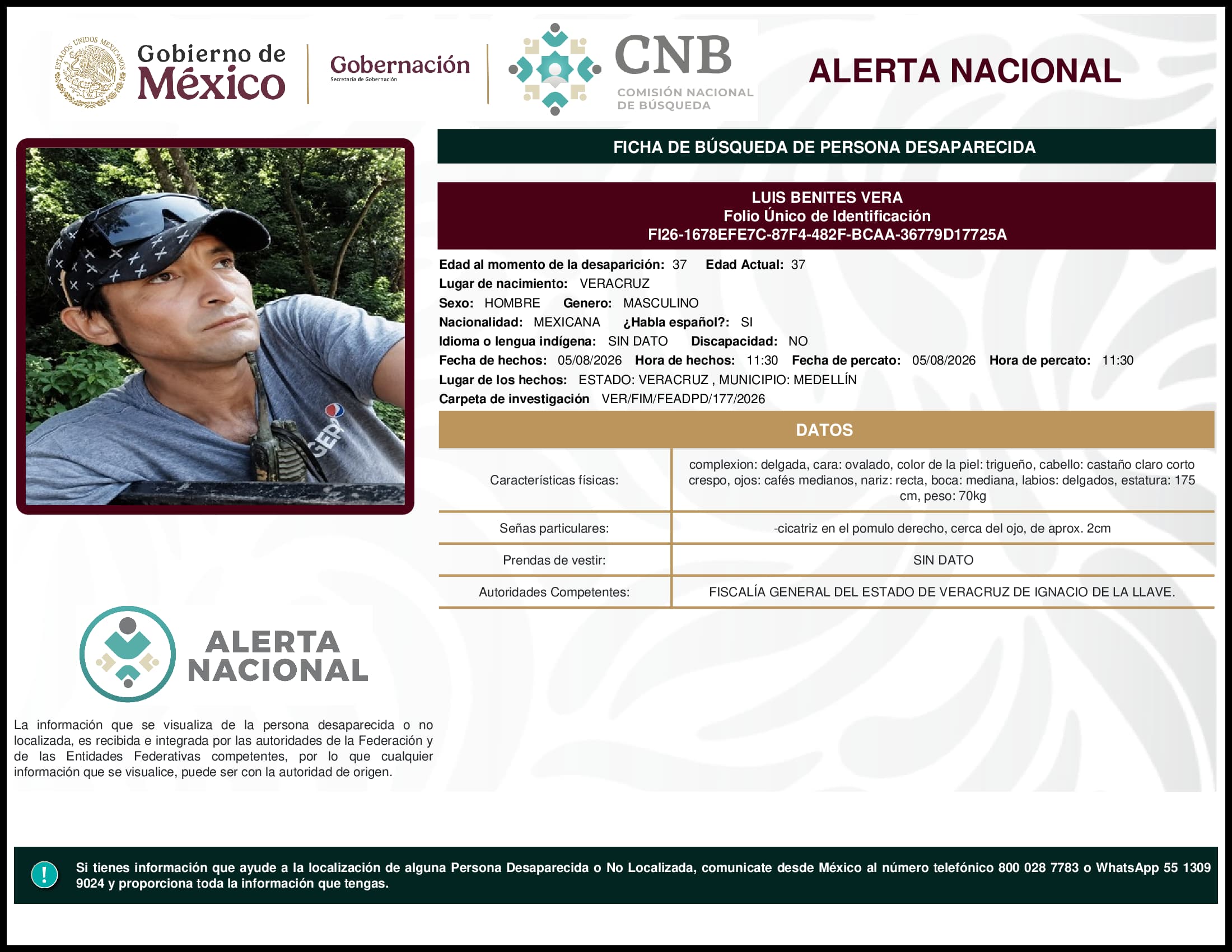 Persona desaparecida Luis Benites Vera