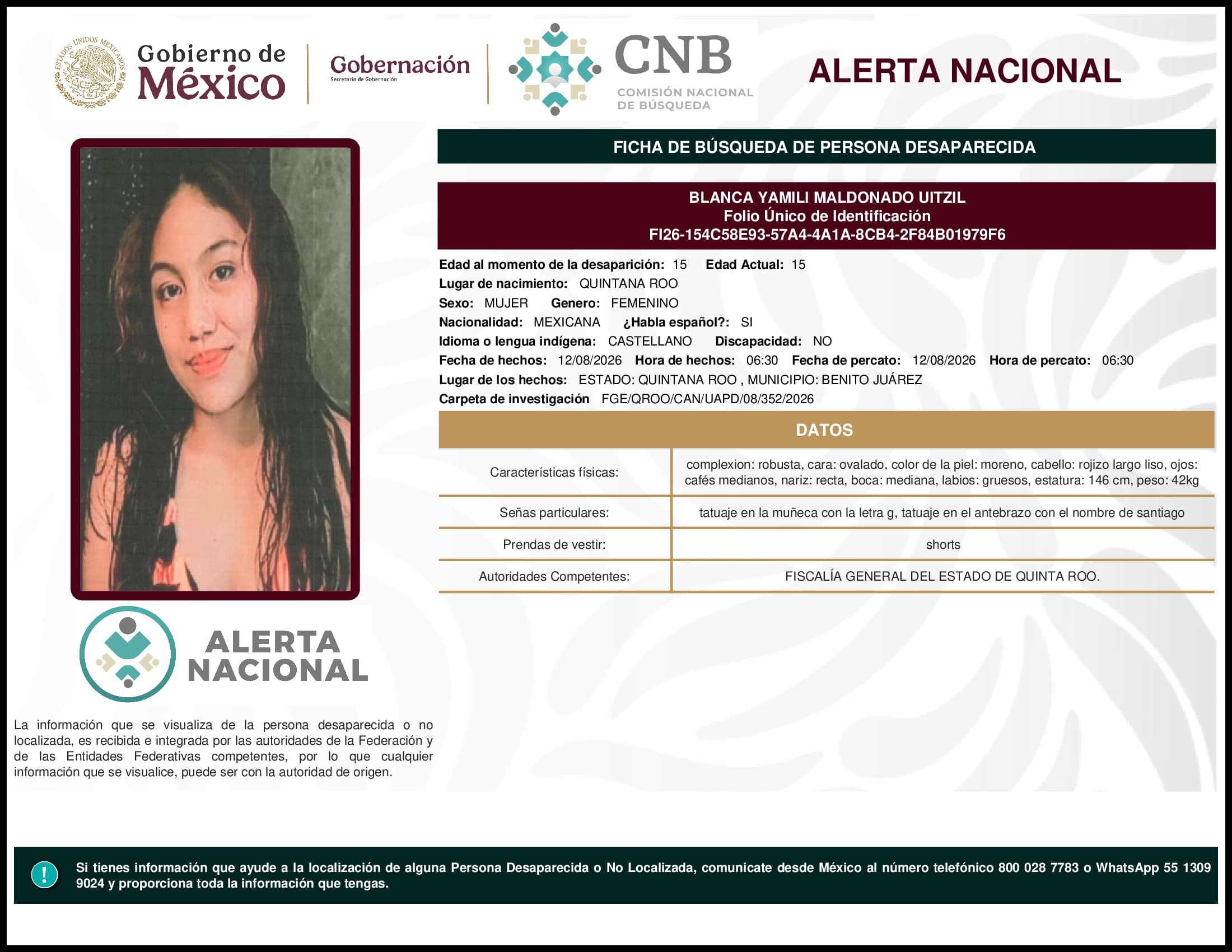 Persona desaparecida Blanca Yamili Maldonado Uitzil