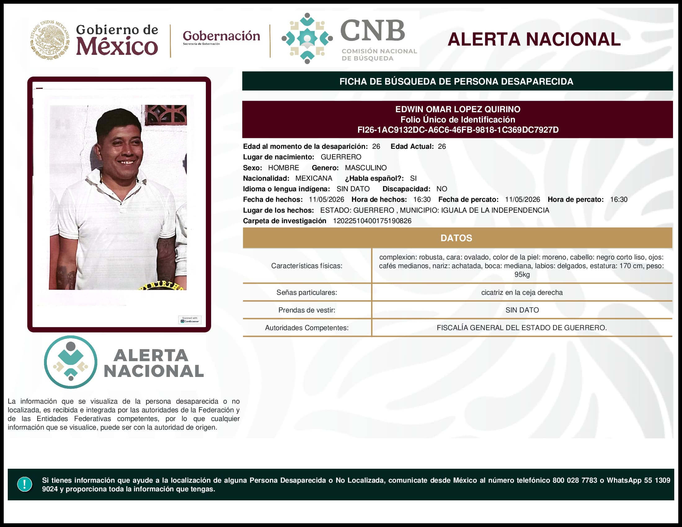 Persona desaparecida Edwin Omar Lopez Quirino