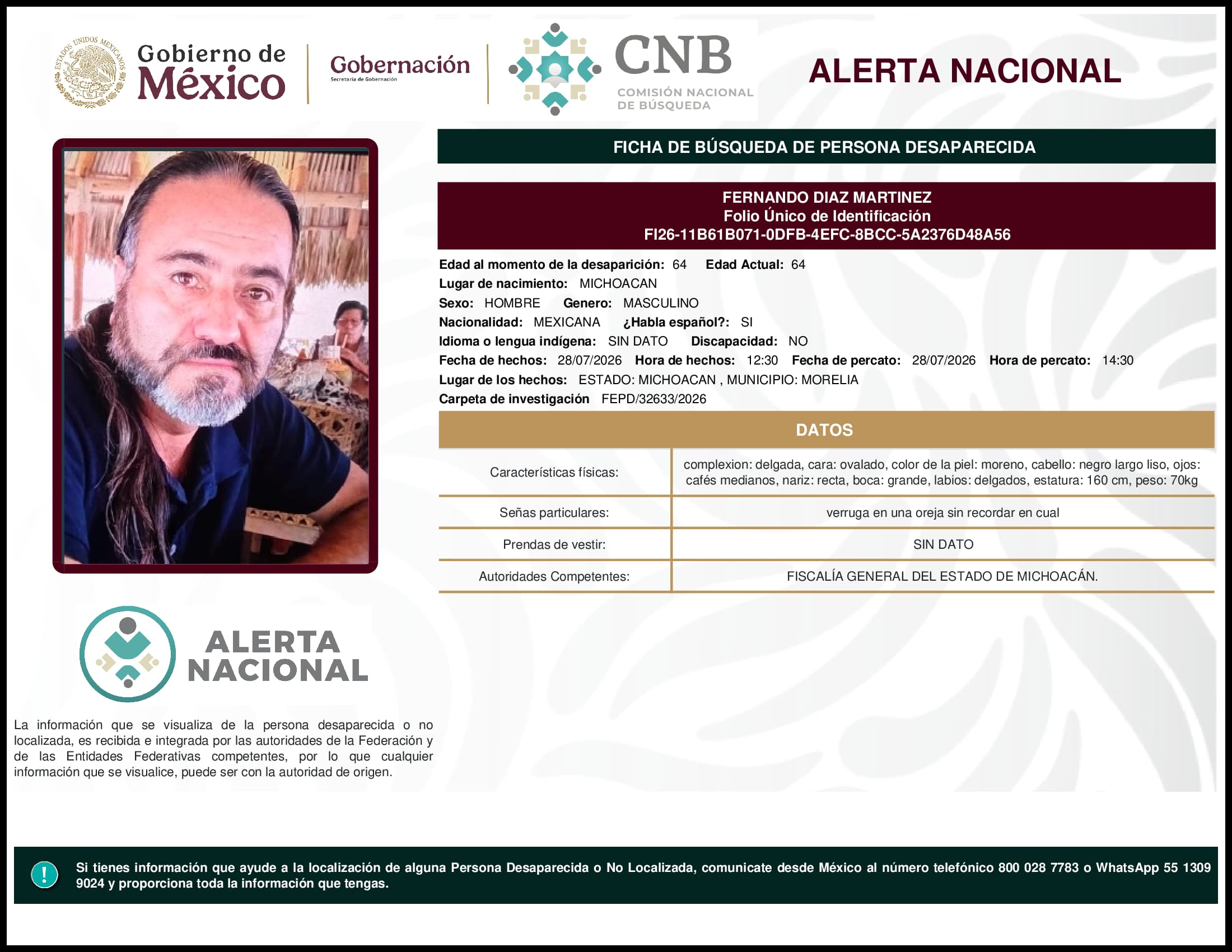 Persona desaparecida Fernando Diaz Martinez