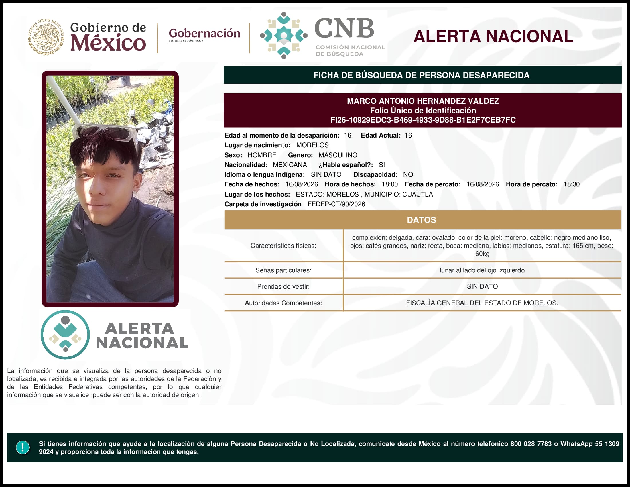 Persona desaparecida Marco Antonio Hernandez Valdez