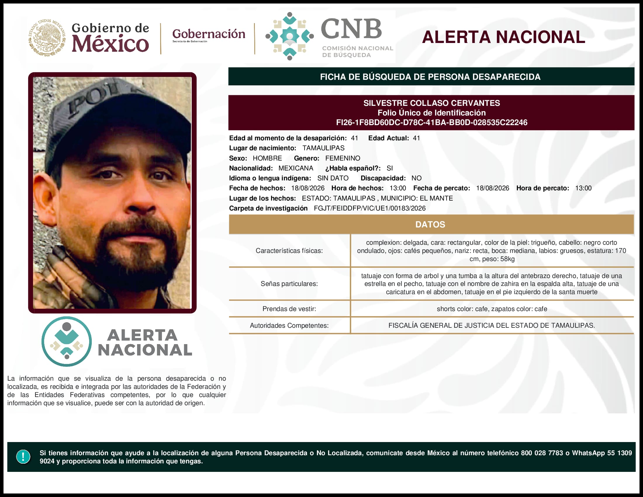 Persona desaparecida Silvestre Collaso Cervantes