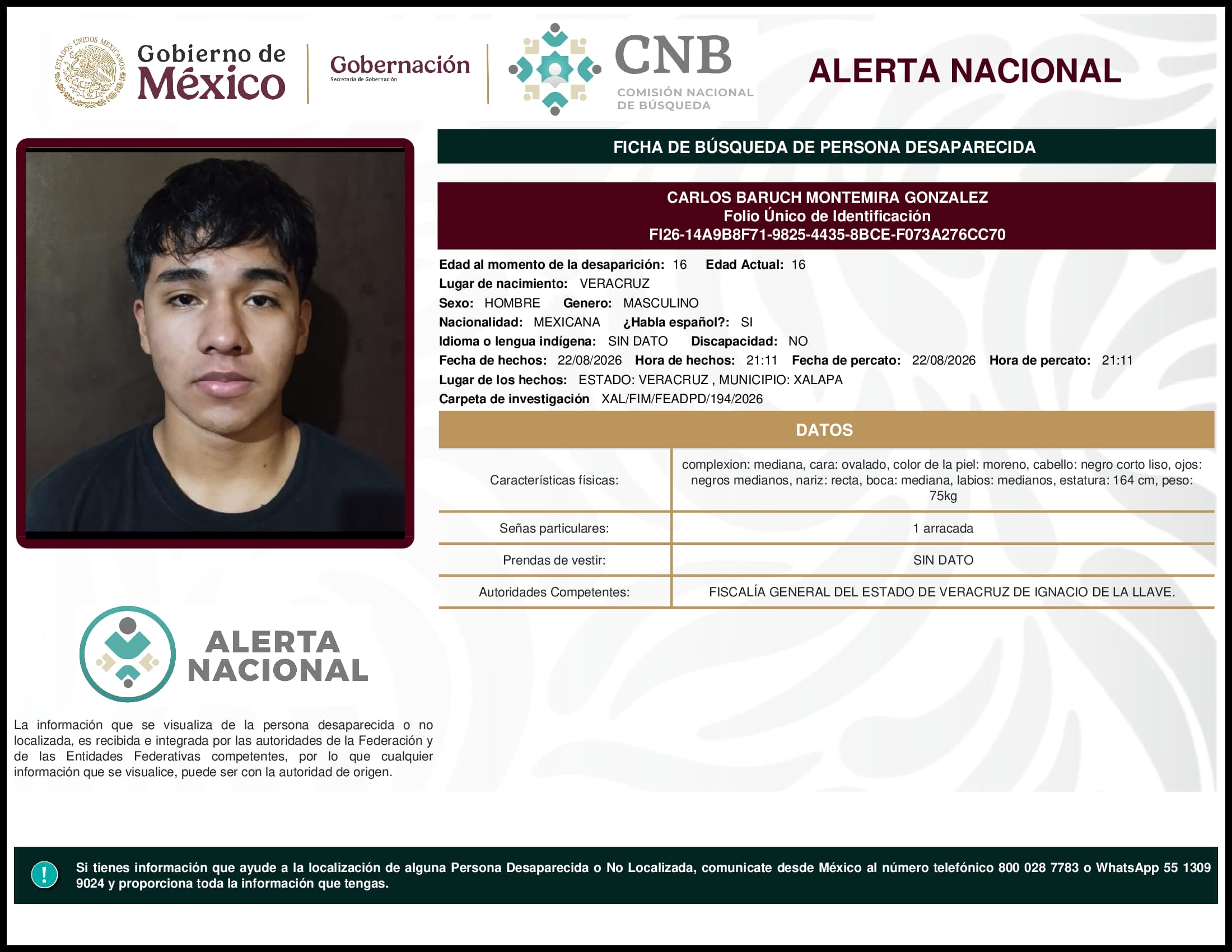 Persona desaparecida Carlos Baruch Montemira Gonzalez