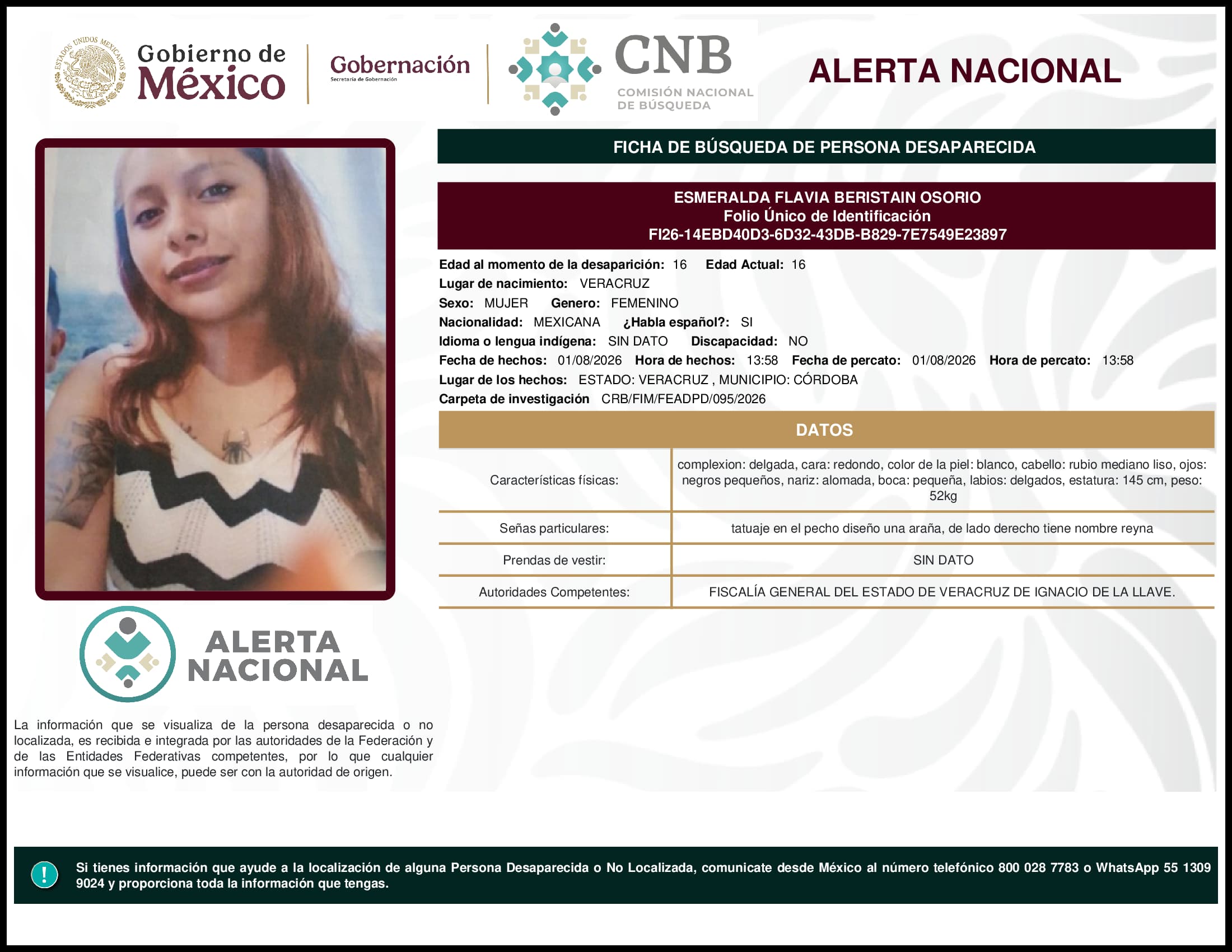 Persona desaparecida Esmeralda Flavia Beristain Osorio
