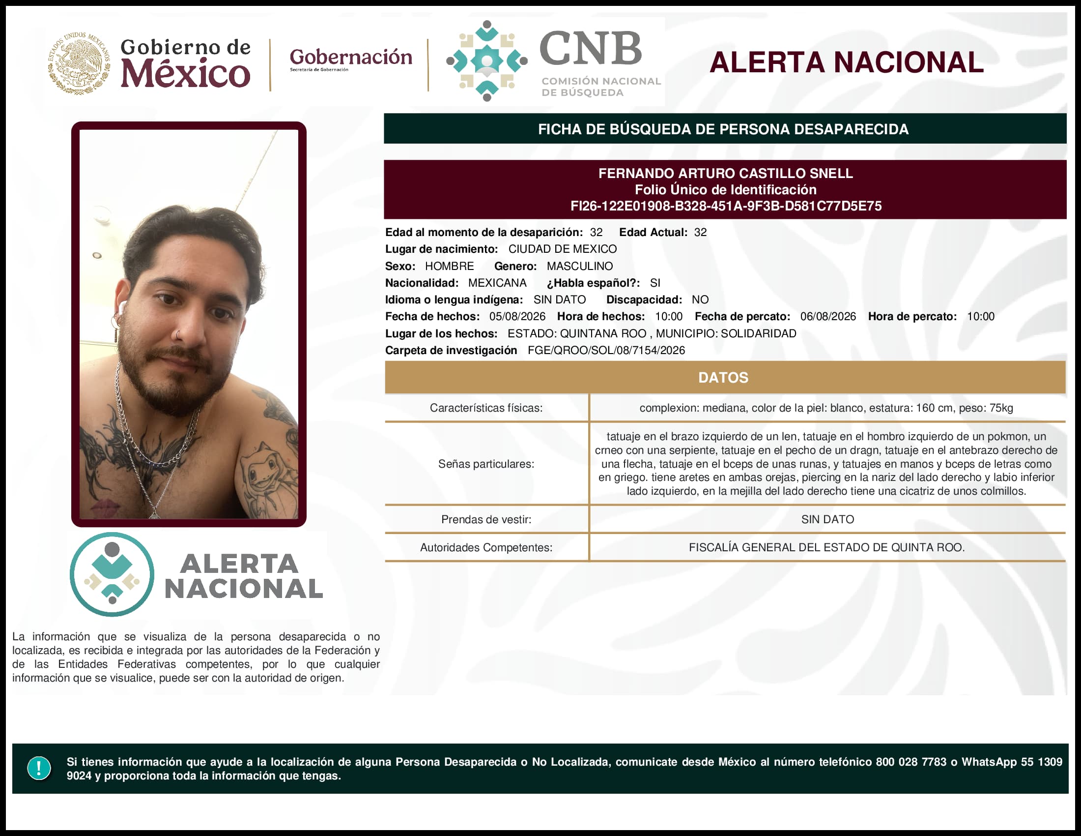 Persona desaparecida Fernando Arturo Castillo Snell