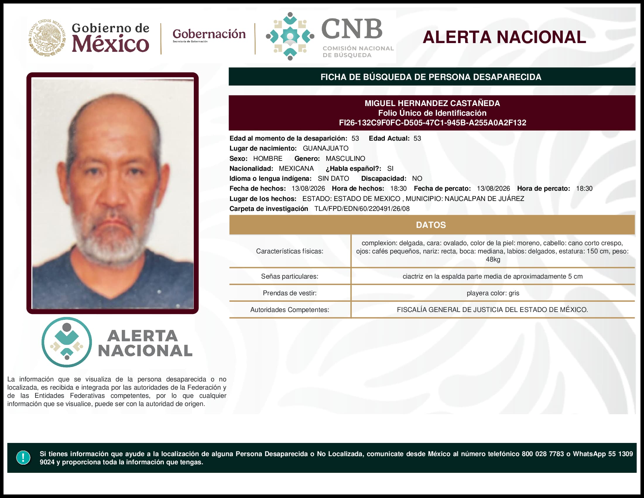 Persona desaparecida Miguel Hernandez Castaneda