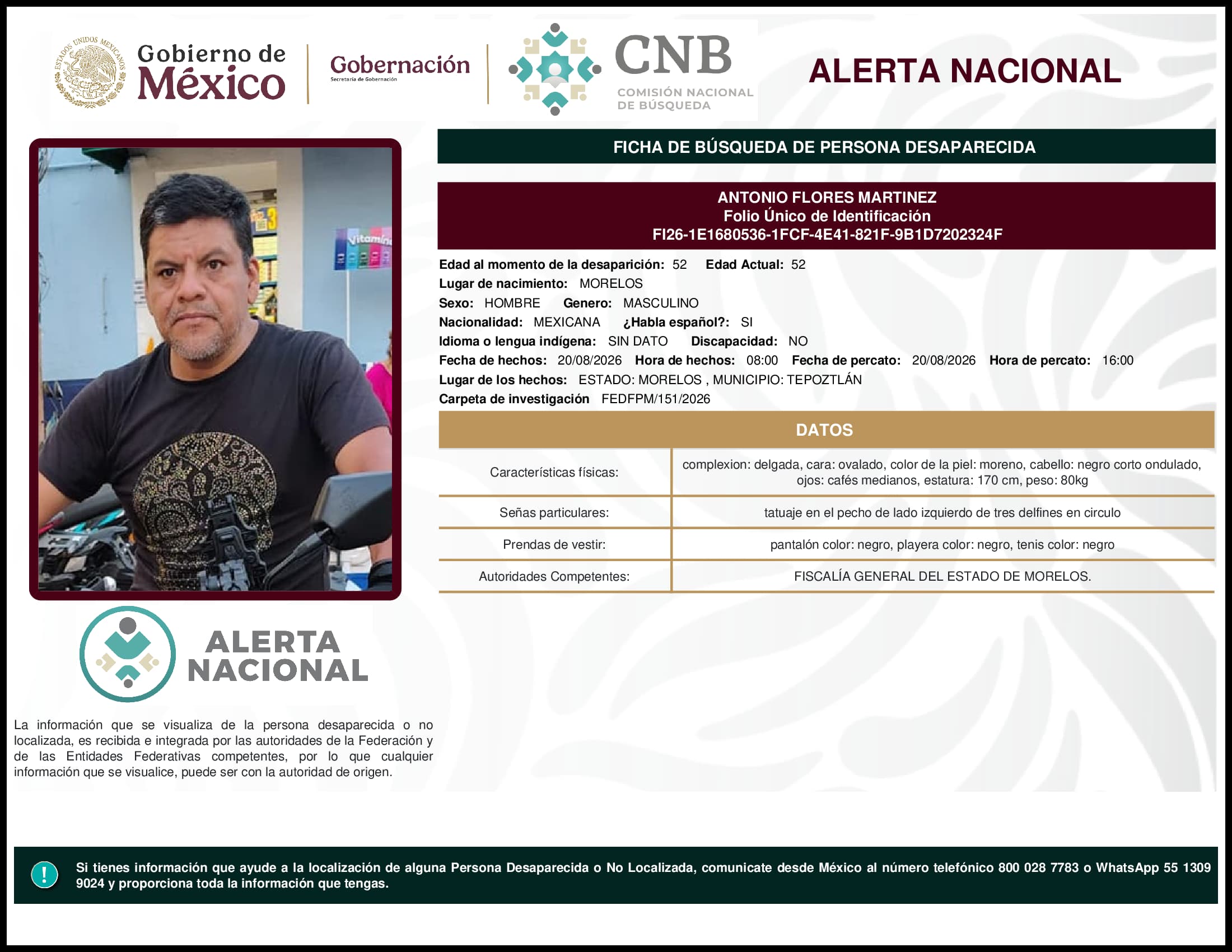 Persona desaparecida Antonio Flores Martinez