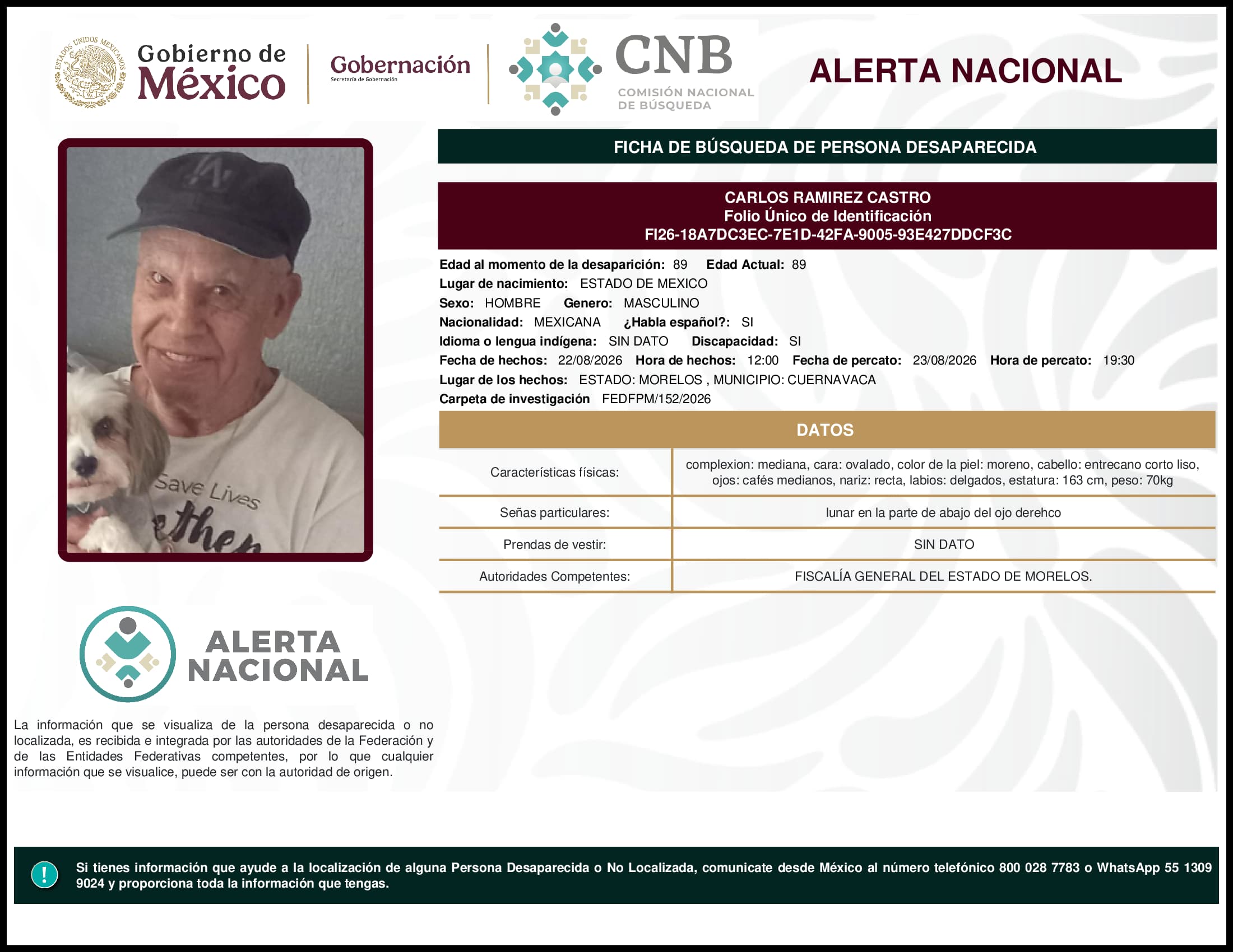 Persona desaparecida Carlos Ramirez Castro