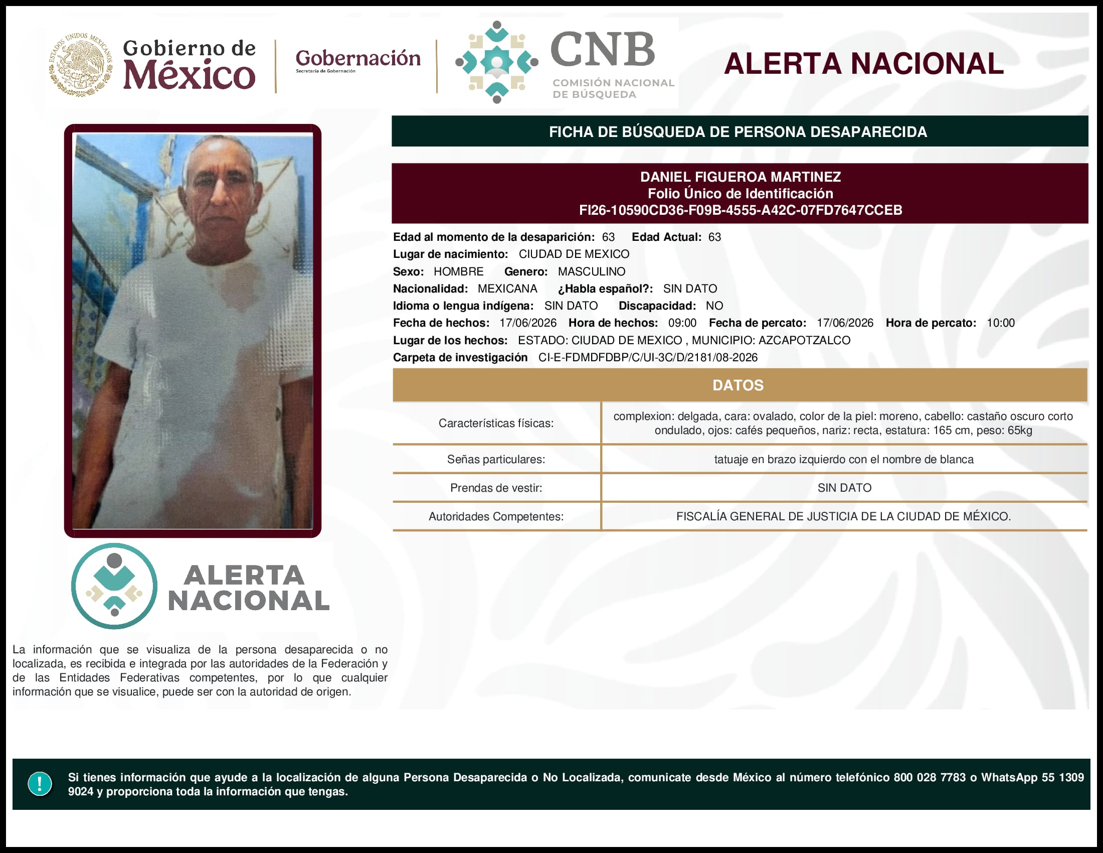 Persona desaparecida Daniel Figueroa Martinez