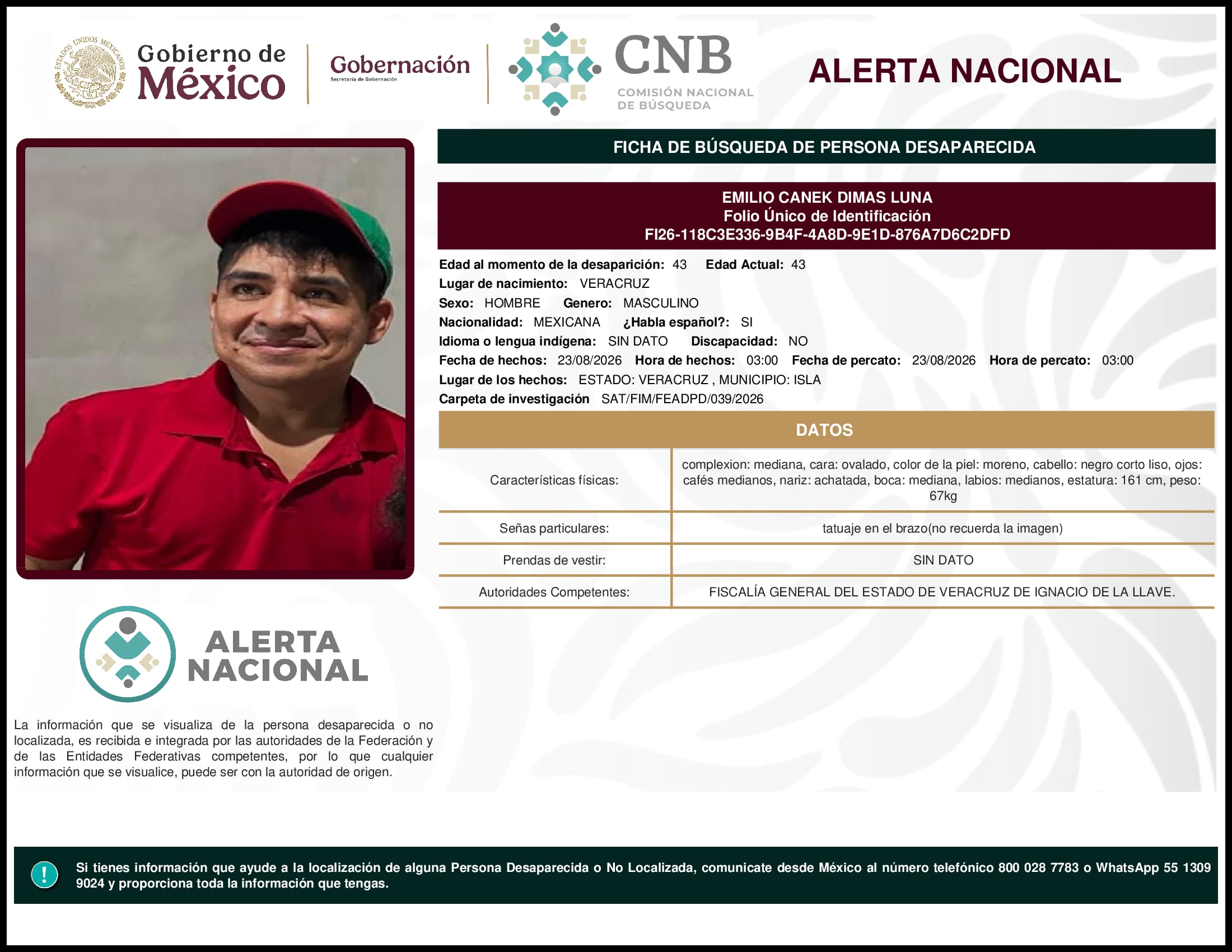Persona desaparecida Emilio Canek Dimas Luna