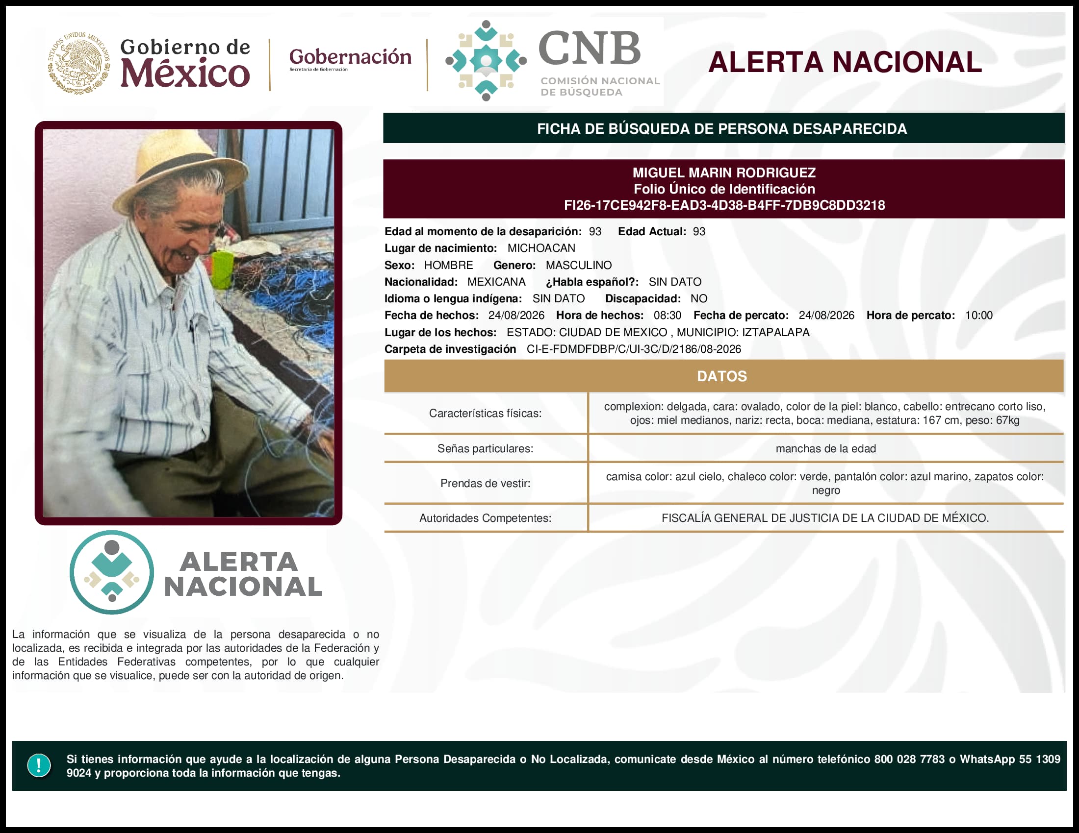 Persona desaparecida Miguel Marin Rodriguez
