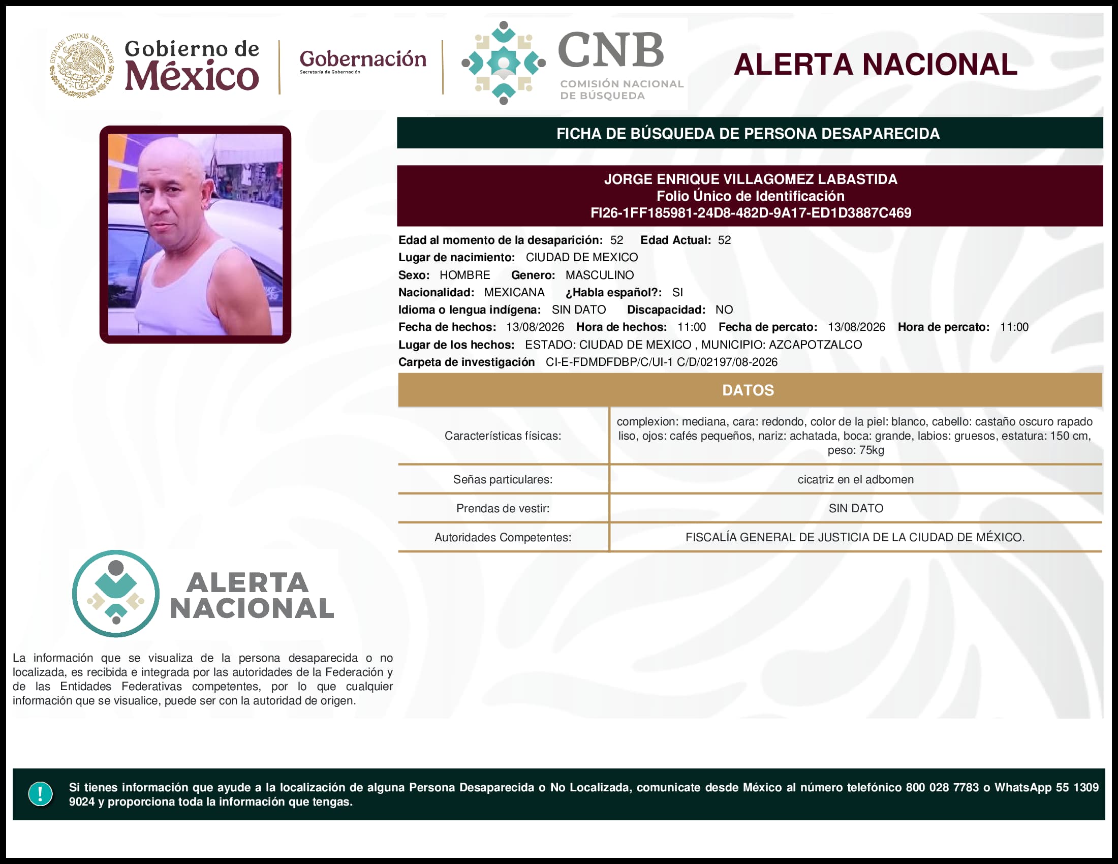 Persona desaparecida Jorge Enrique Villagomez Labastida