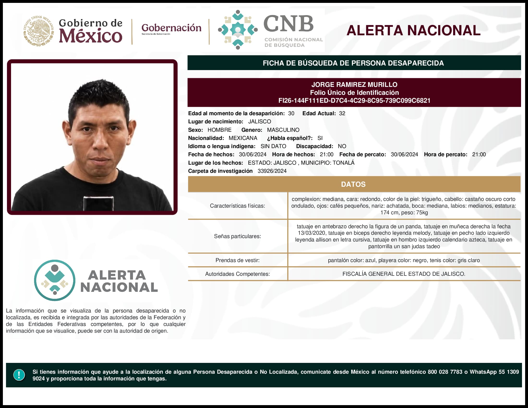 Persona desaparecida Jorge Ramirez Murillo