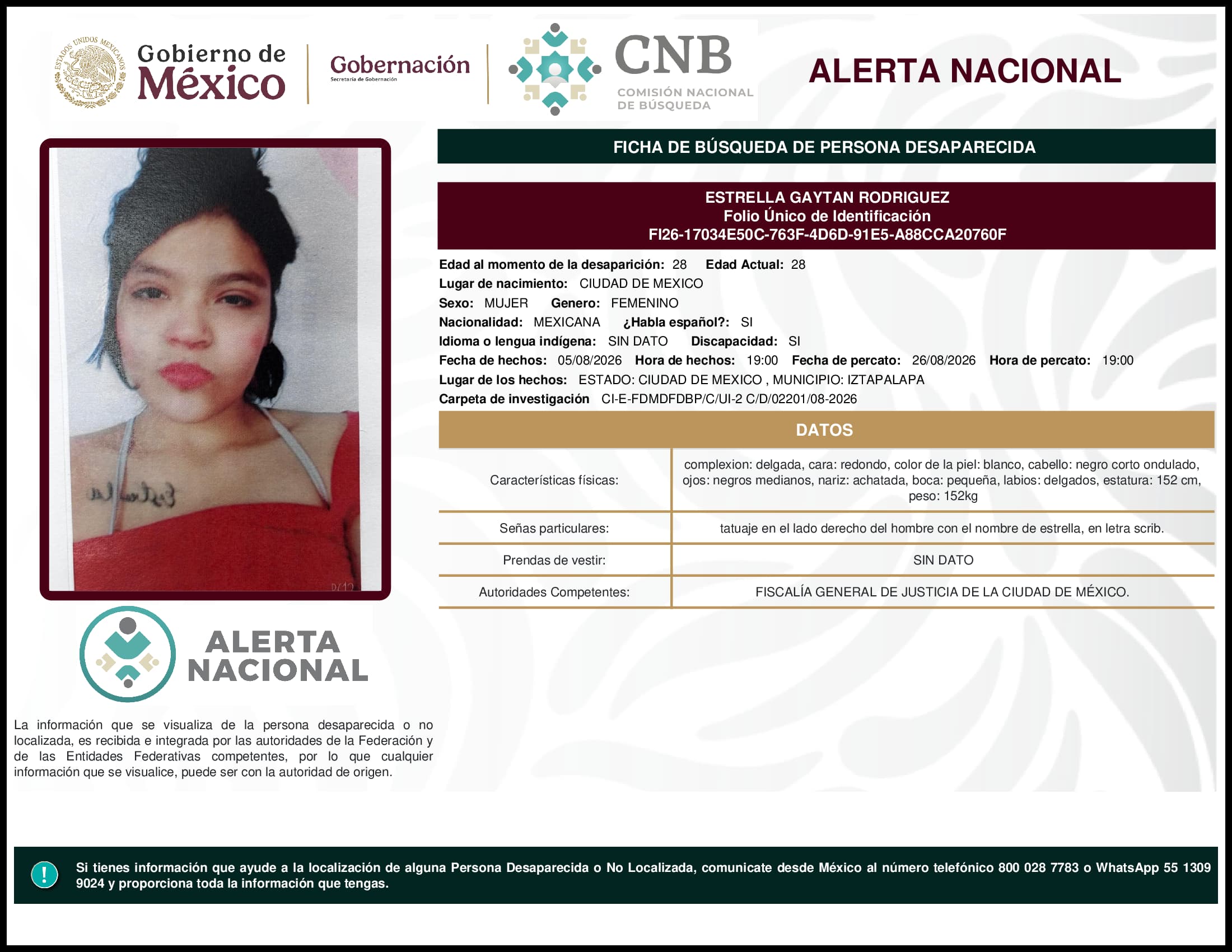 Persona desaparecida  Estrella Gaytan Rodriguez 