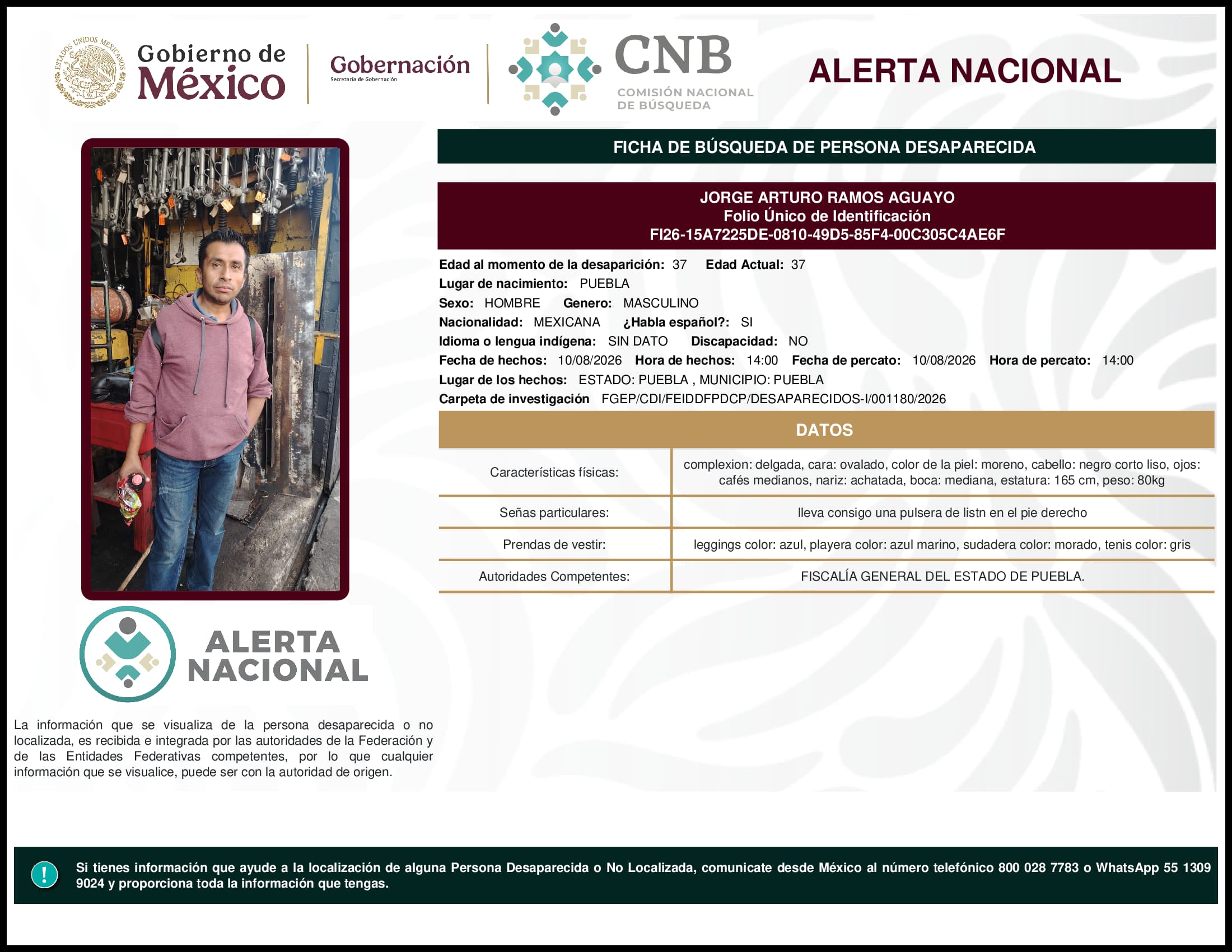 Persona desaparecida  Jorge Arturo Ramos Aguayo 