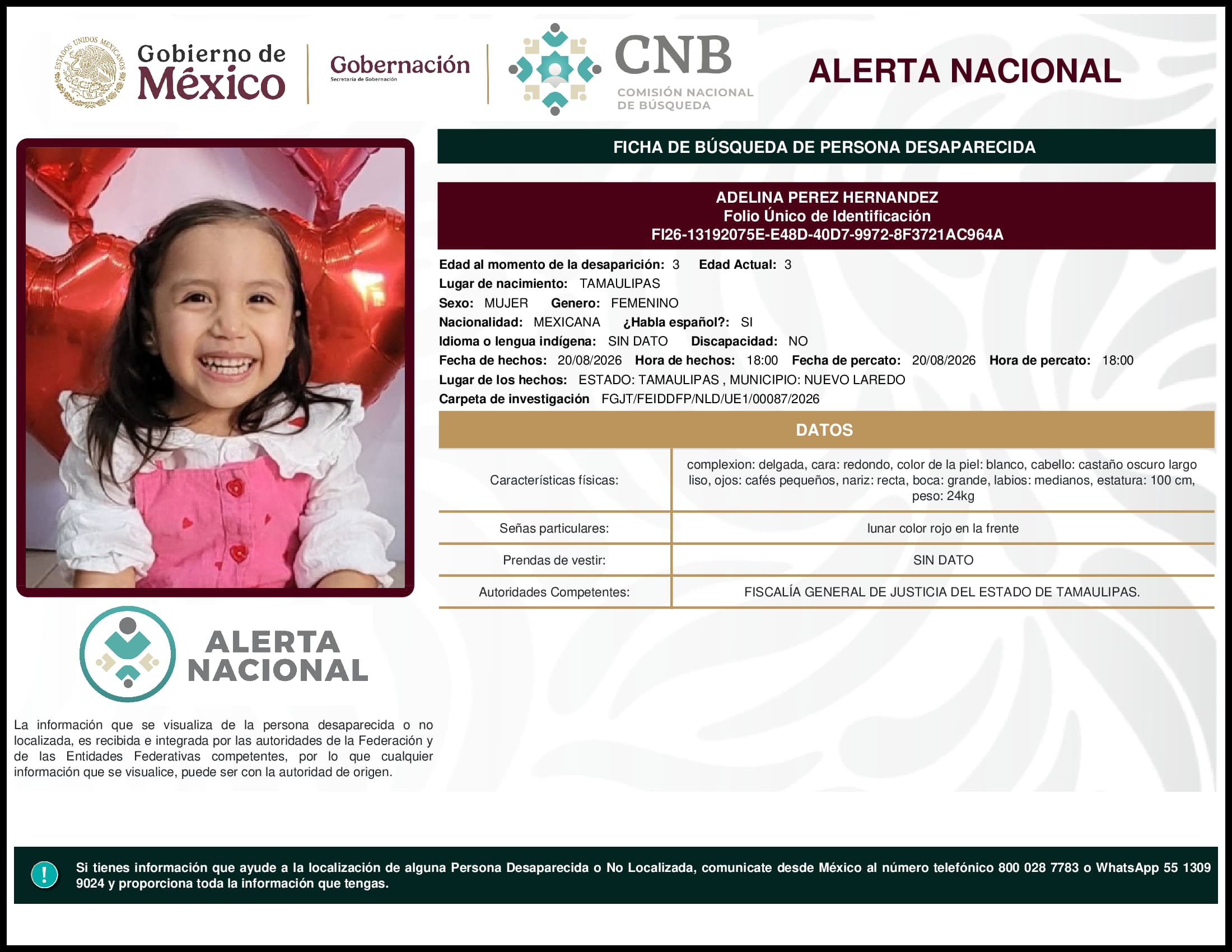 Persona desaparecida  Adelina  Perez  Hernandez 