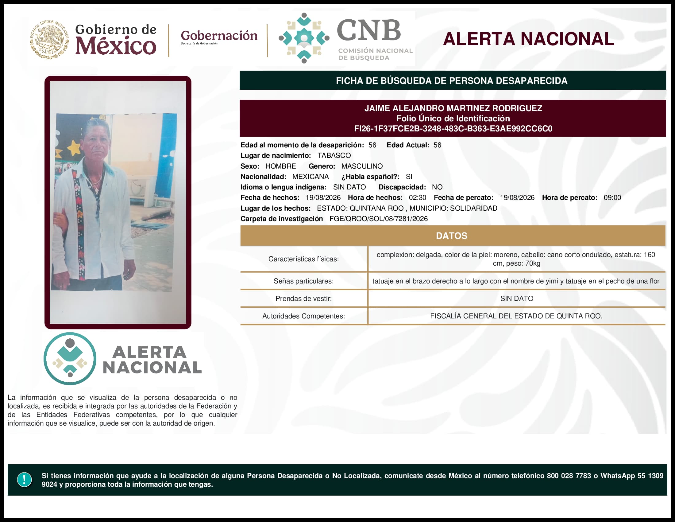 Persona desaparecida  Jaime  Alejandro  Martinez  Rodriguez 