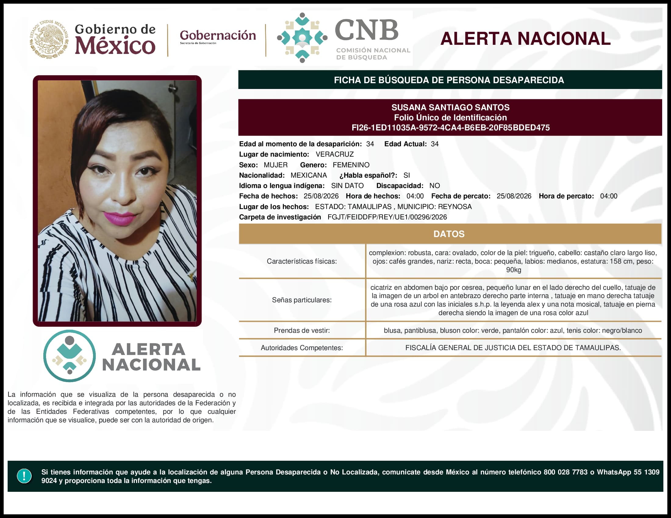 Persona desaparecida  Susana  Santiago  Santos 