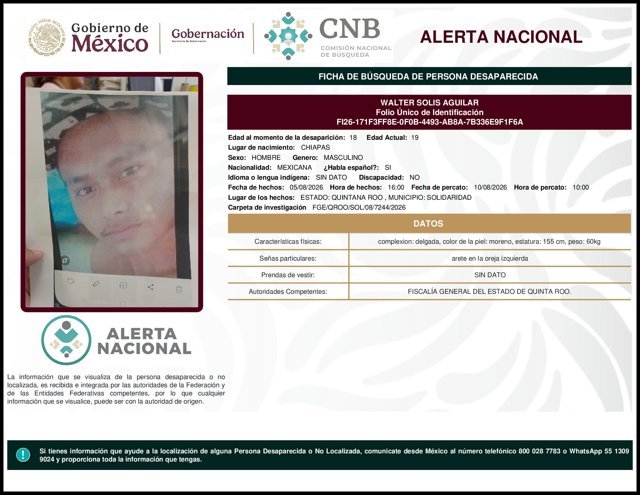 Persona desaparecida  Walter  Solis  Aguilar 