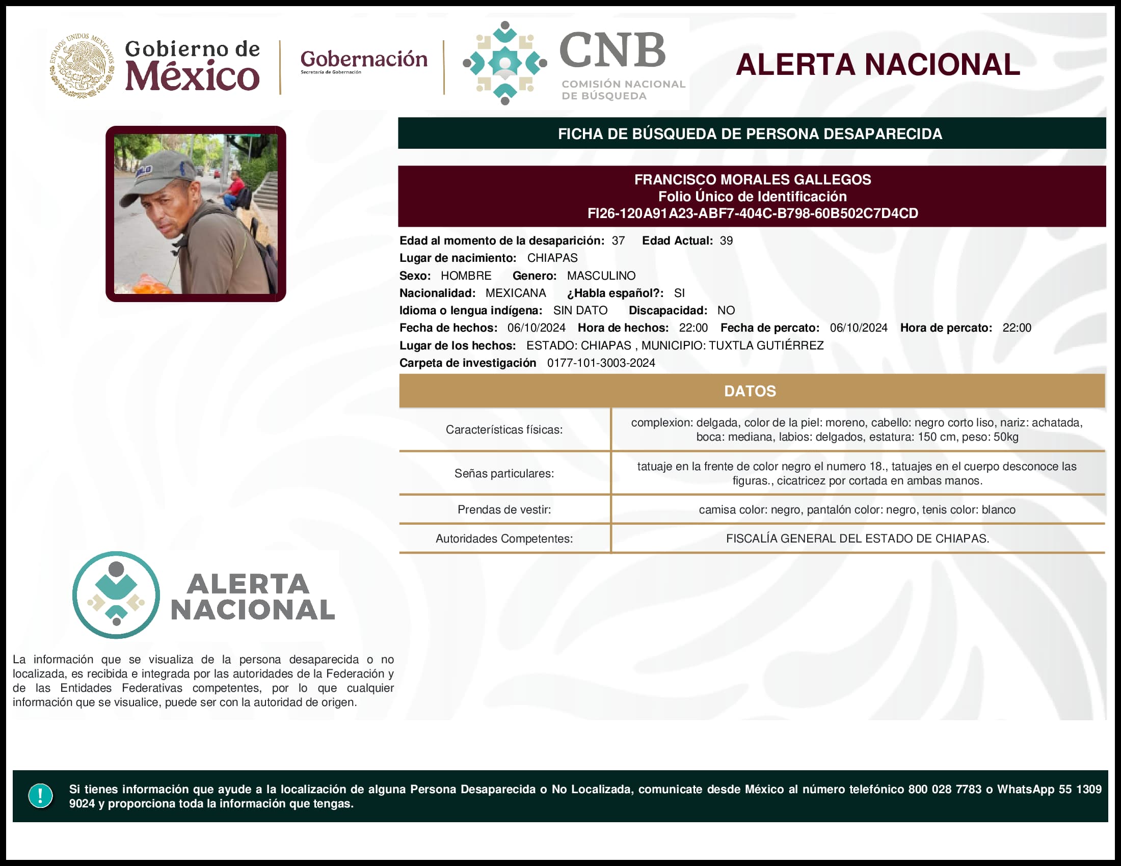 Persona desaparecida Francisco Morales Gallegos