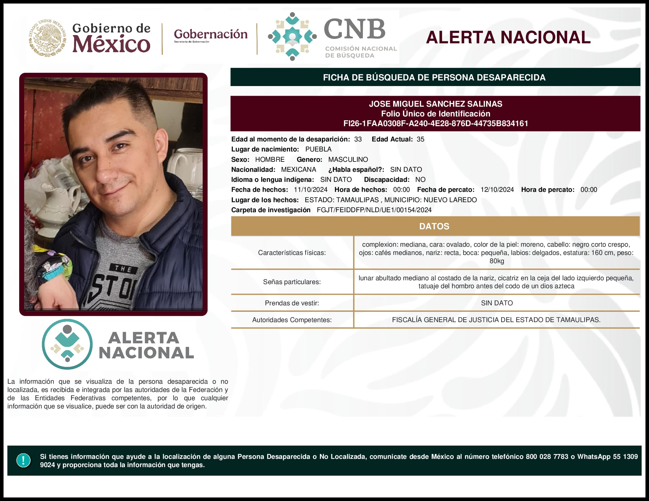 Persona desaparecida Jose Miguel Sanchez Salinas