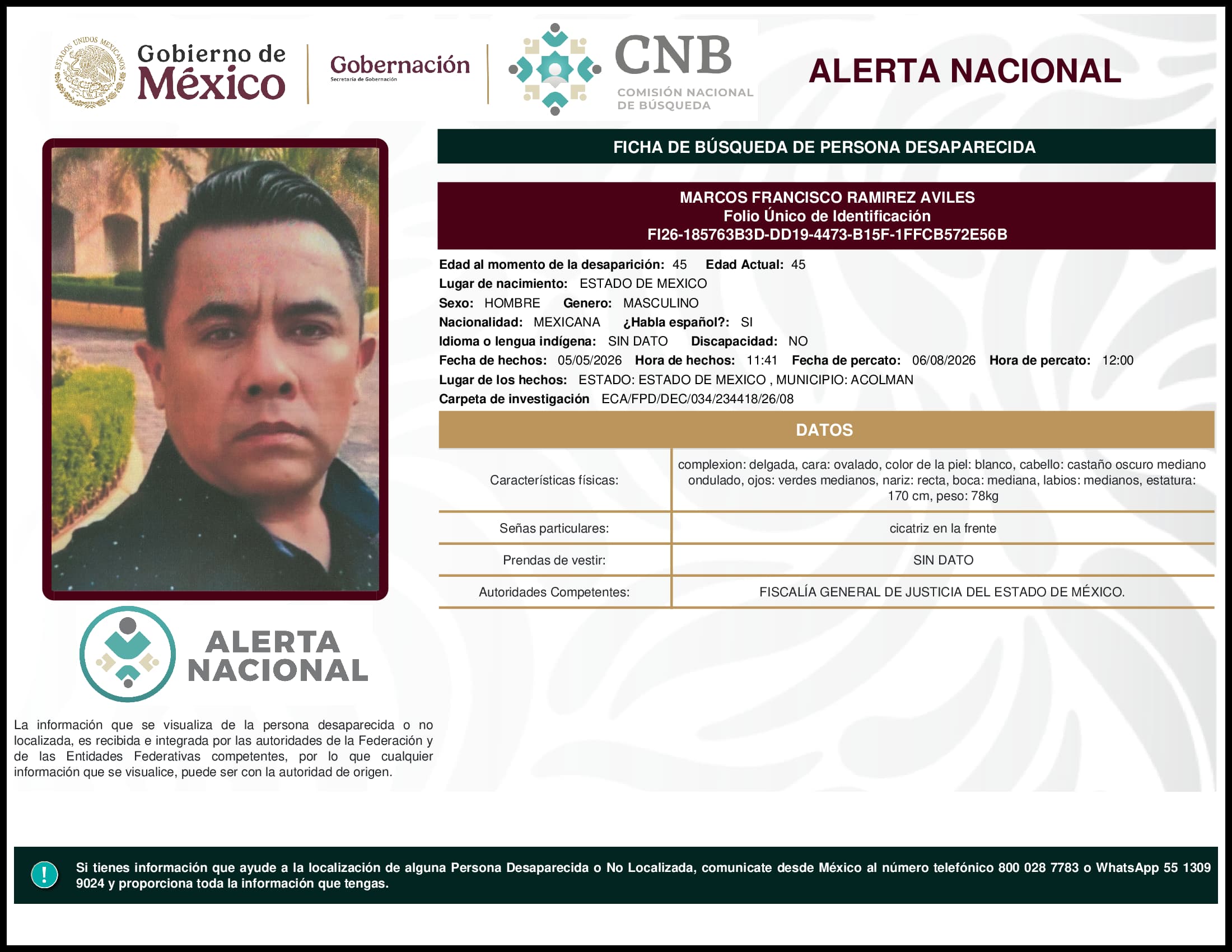 Persona desaparecida Marcos Francisco Ramirez Aviles