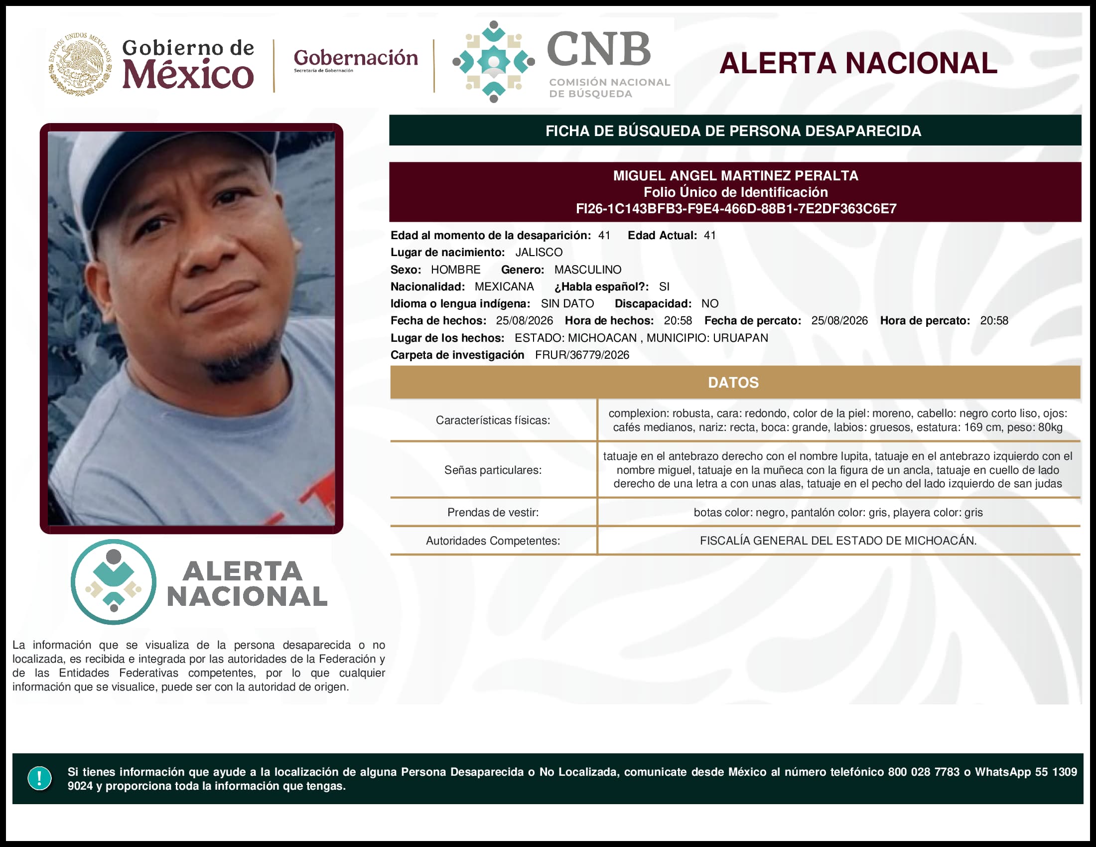 Persona desaparecida Miguel Angel Martinez Peralta