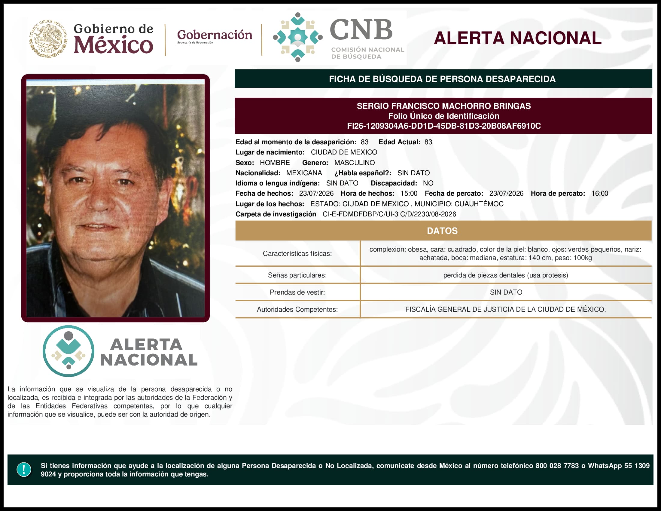 Persona desaparecida Sergio Francisco Machorro Bringas