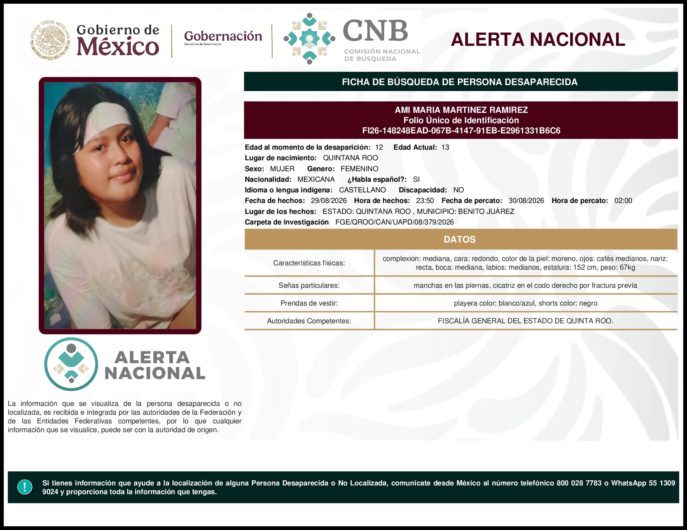 Persona desaparecida Ami Maria Martinez Ramirez
