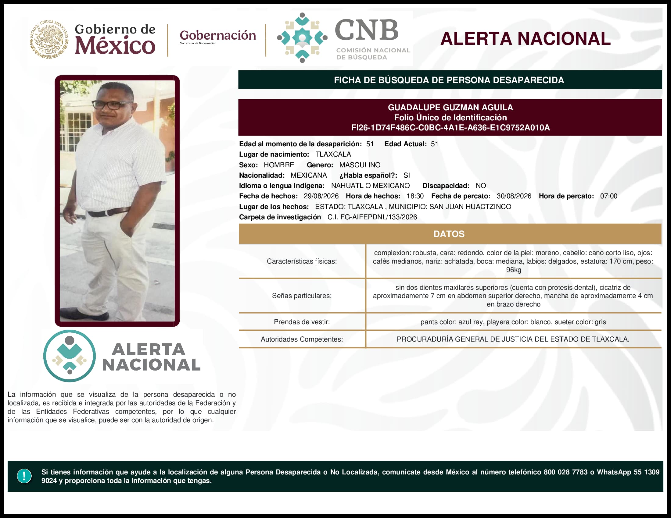 Persona desaparecida Guadalupe Guzman Aguila