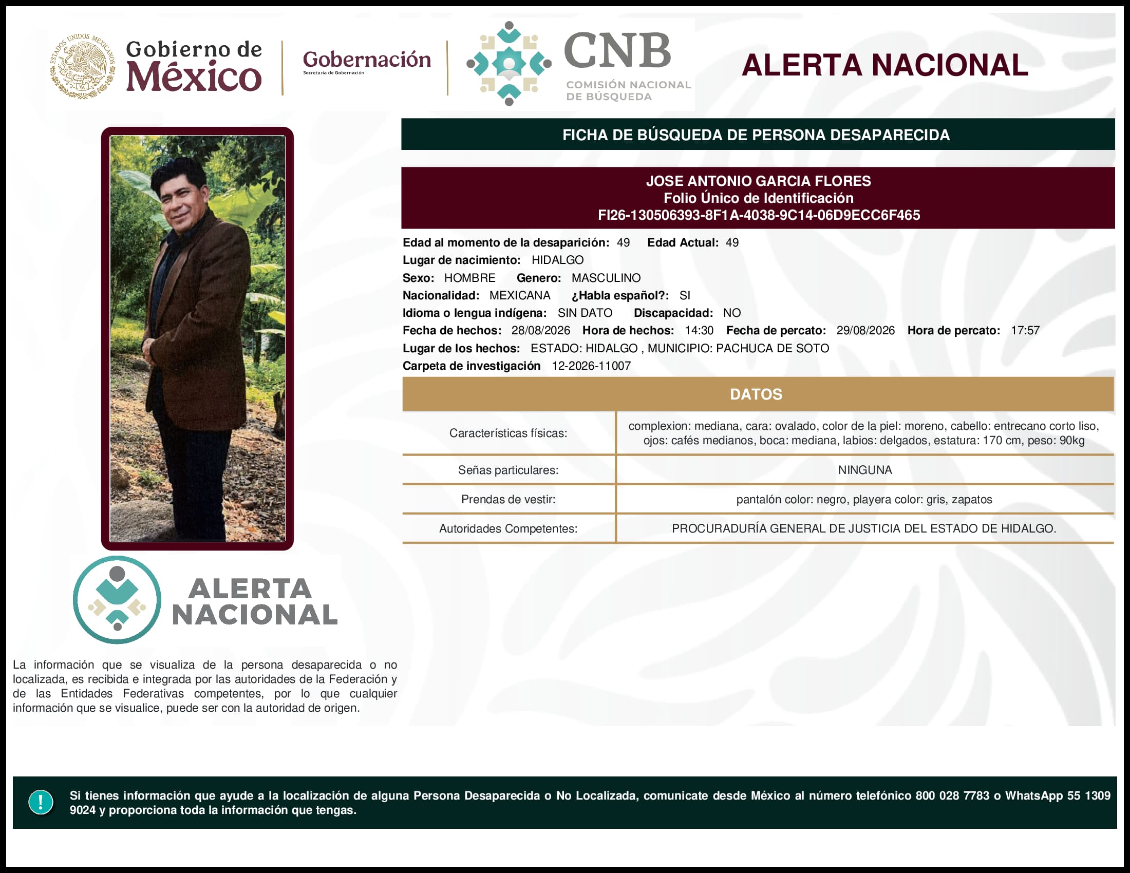 Persona desaparecida Jose Antonio Garcia Flores