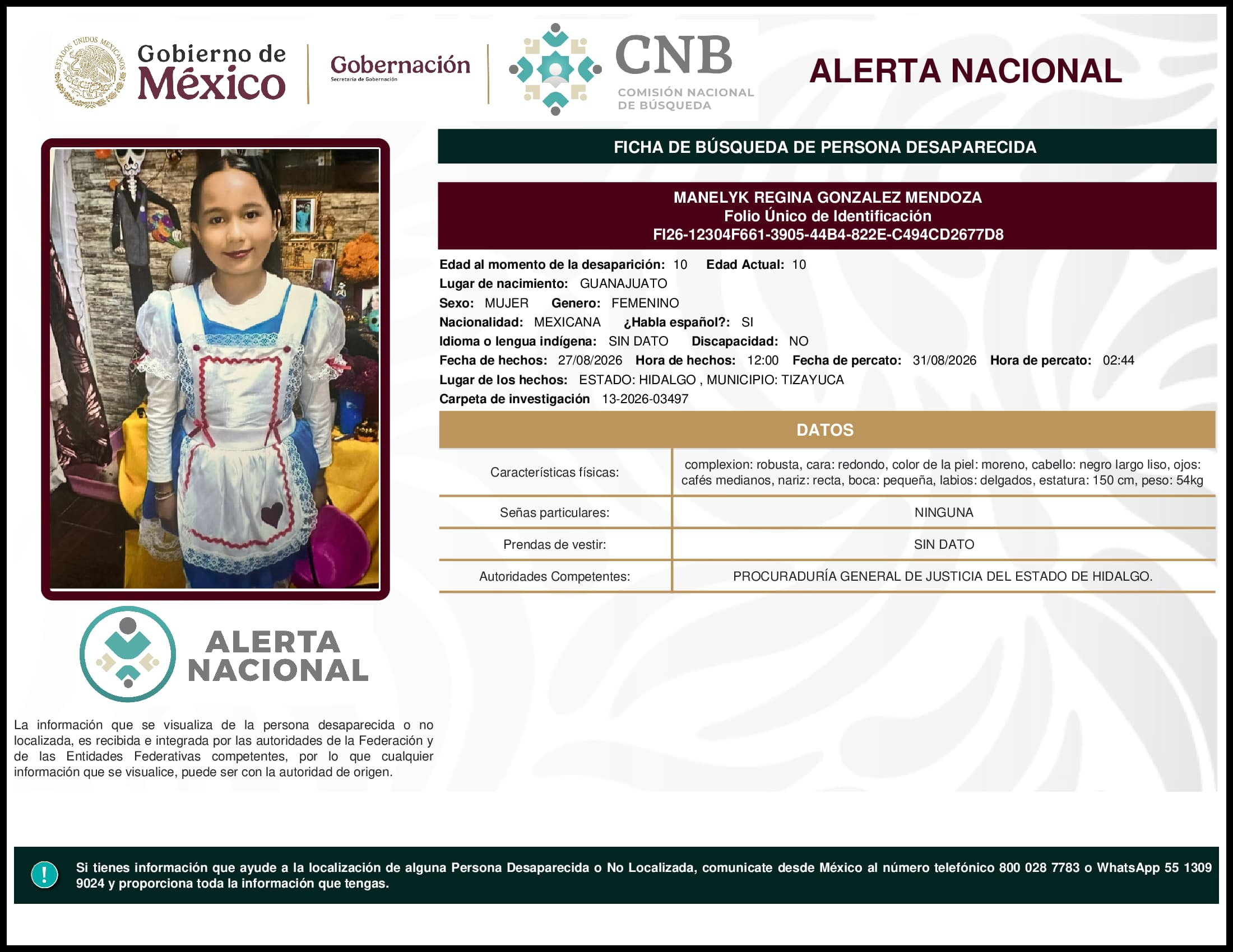 Persona desaparecida Manelyk Regina Gonzalez Mendoza