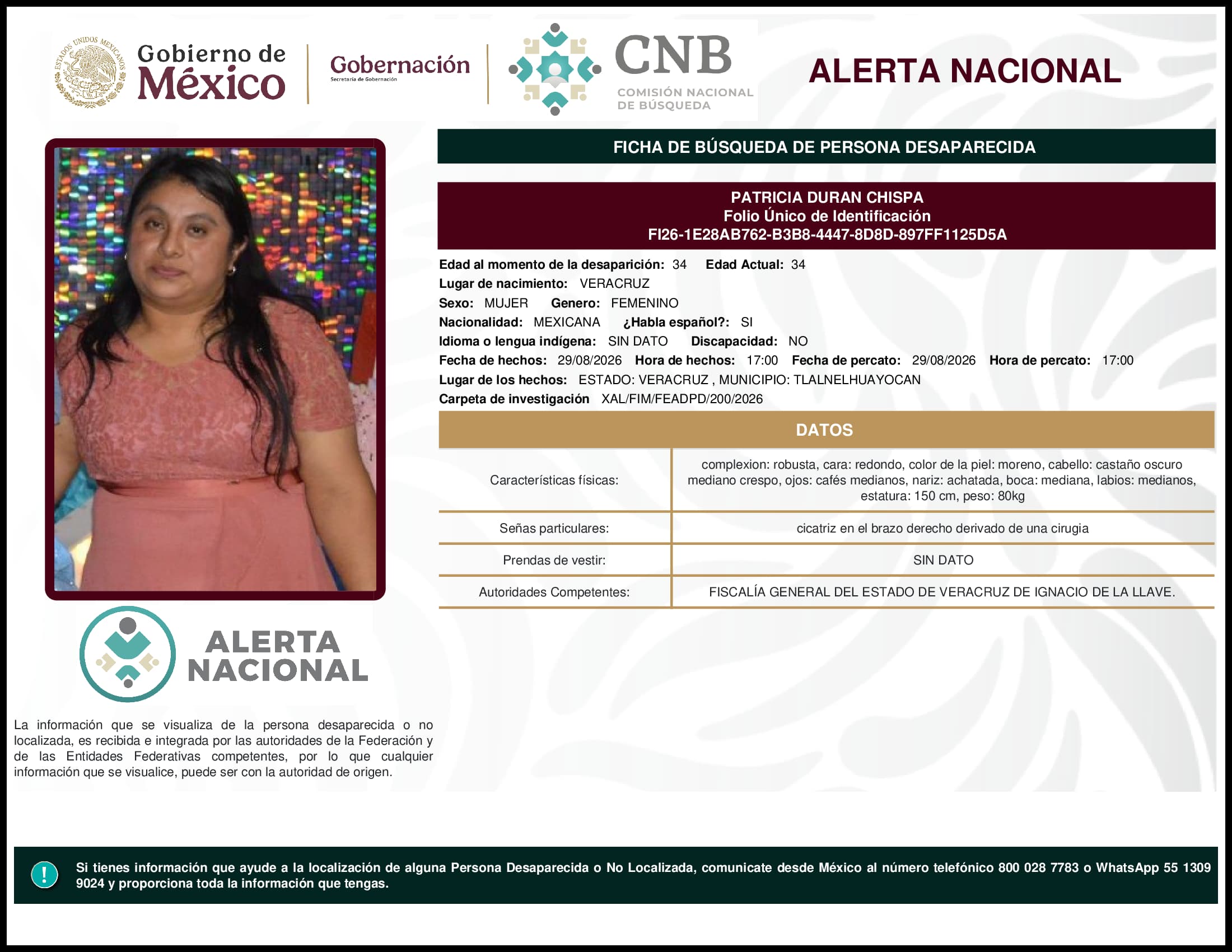 Persona desaparecida Patricia Duran Chispa